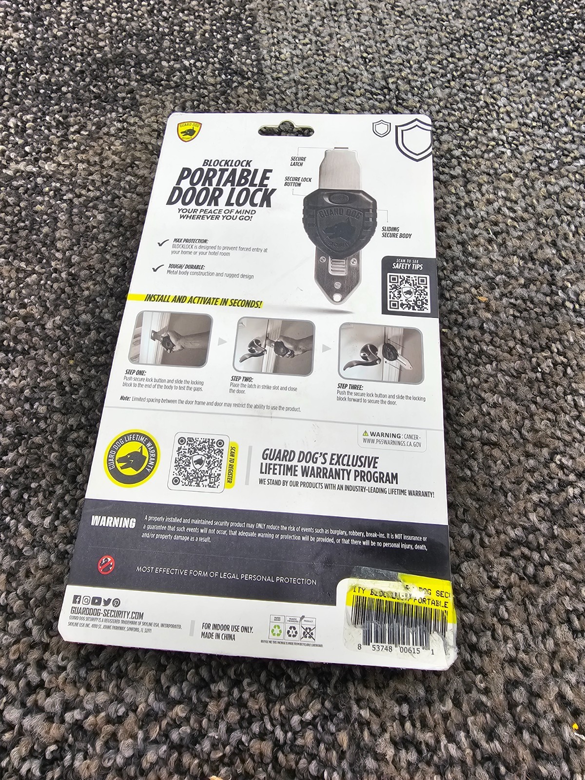 (QTY 3) Guard Dog LK-GDBL-BK Blocklock Portable Door Lock For Travel & Home