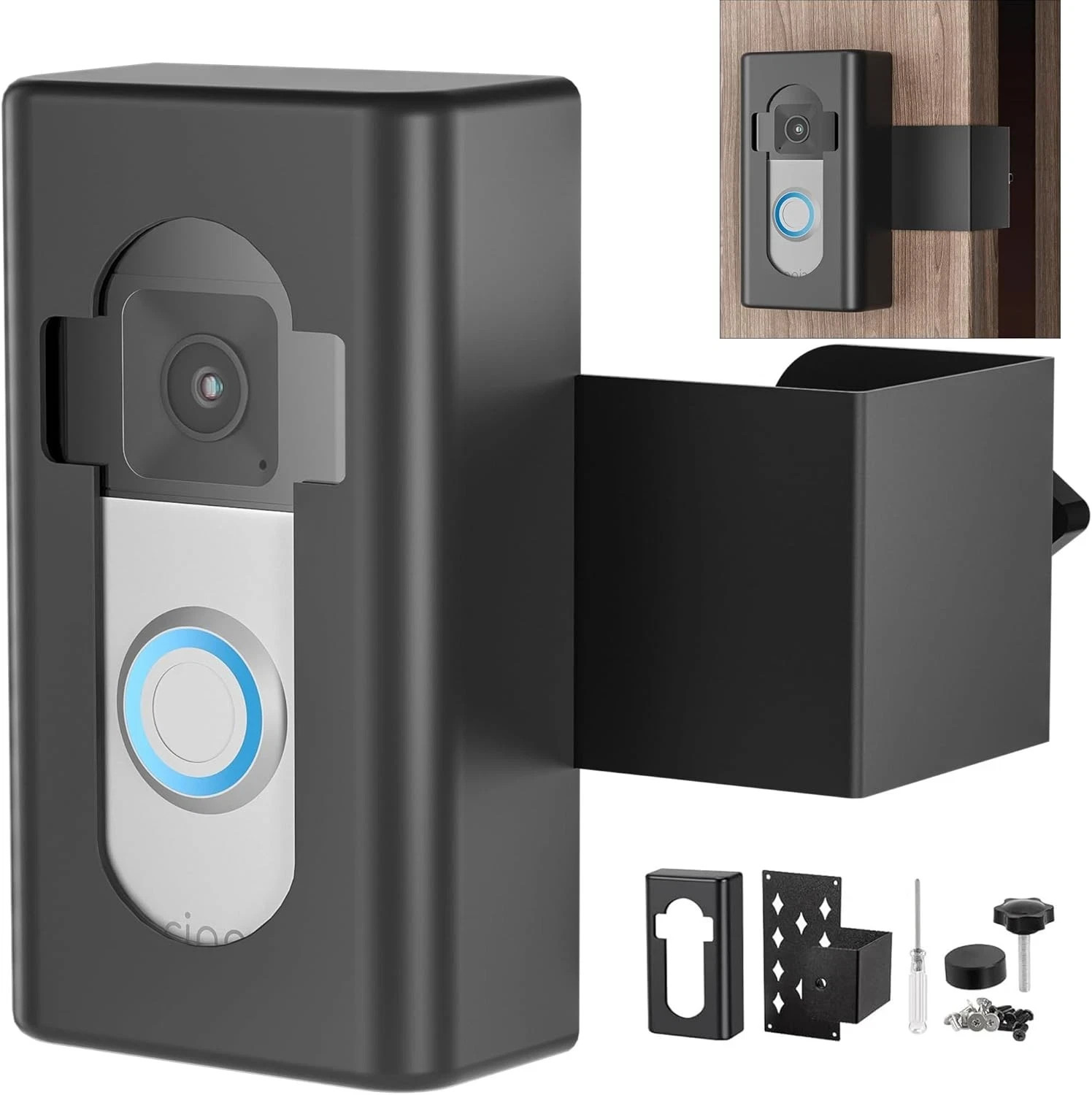 Anti-Theft Video Doorbell Mount, No Drill Bracket Holder Accessories Black