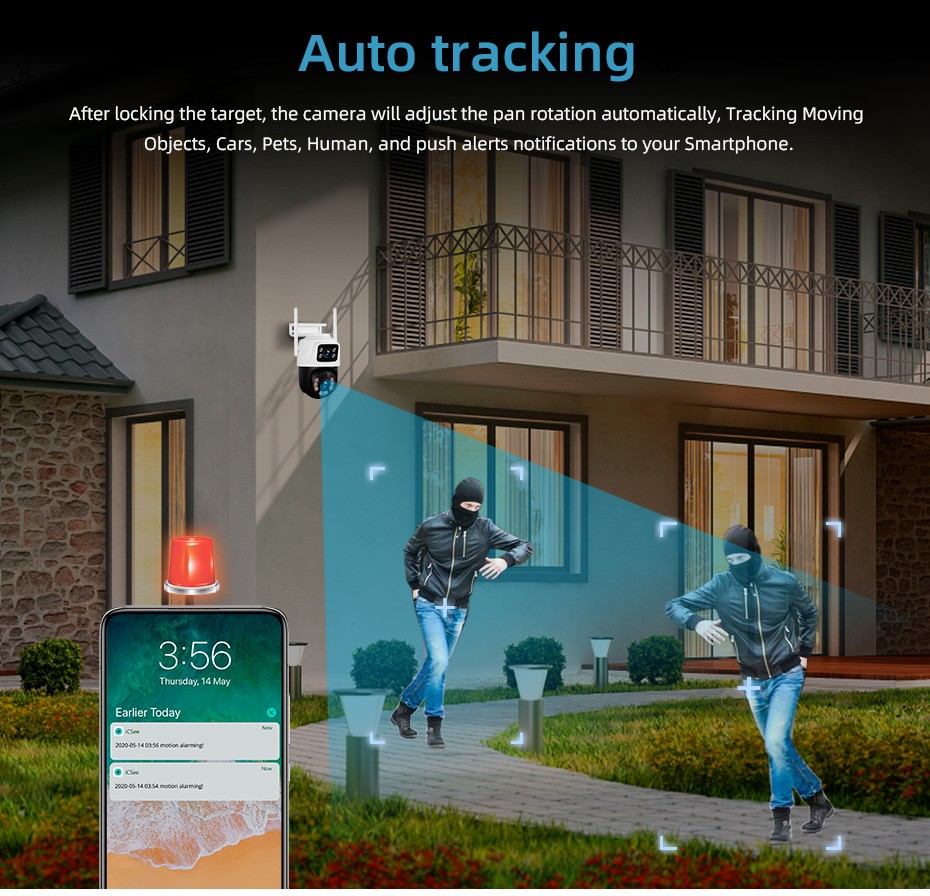 Smart WiFi 6MP Dual Lens Camera Human Detection Alarm Home CCTV Cam iCsee