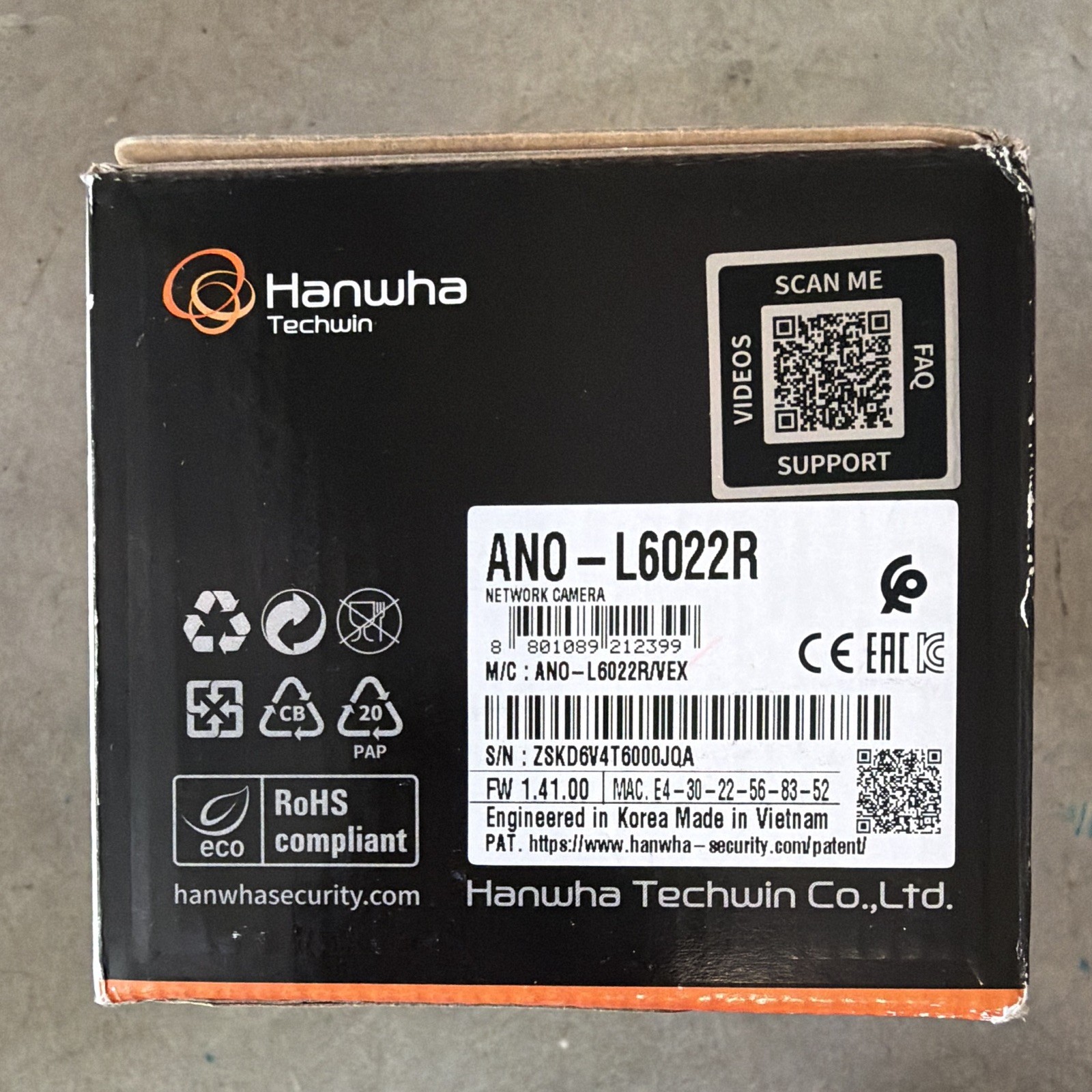 Hanwha Techwin Wisenet ANO-L6022R 1080p IP Bullet PoE ONVIF WDR
