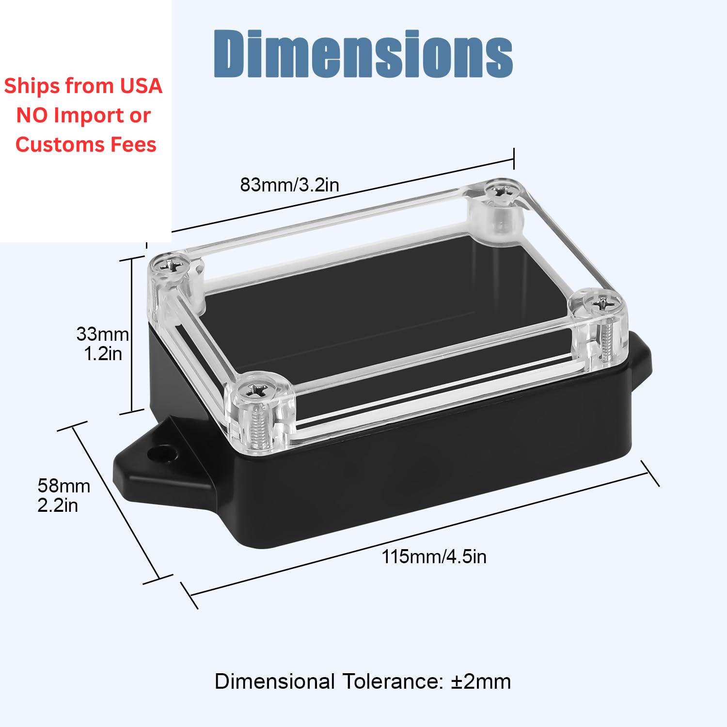 LMioEtool Junction Box with Clear Cover IP65 3.2″x 2.2″x 1.3″, 2 packs