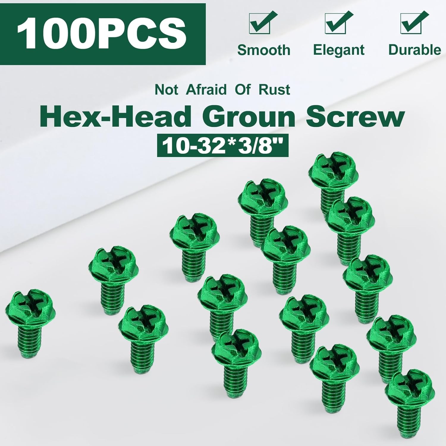 Tandefio 100 Pcs Ground Screws for Electrical Box, 10-32 x 3/8 Inch Green…