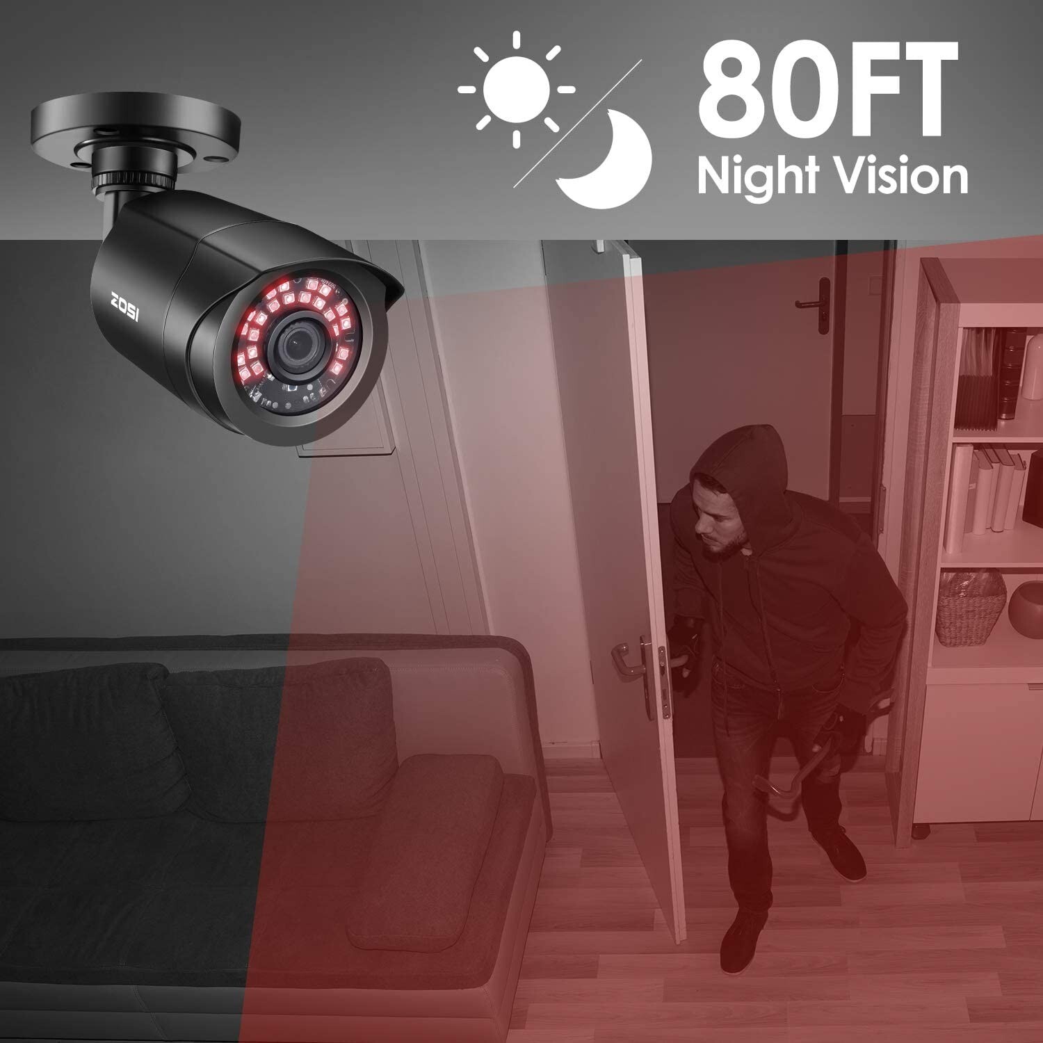 ZOSI 8CH 5MP Lite DVR 1080P Outdoor CCTV Security Camera System Kit Night Vision