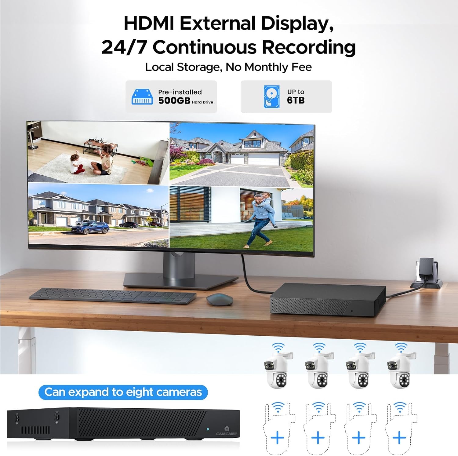 CAMCAMP POE CCTV 4MP IR Security Camera System 4K NVR Home Surveillance Outdoor