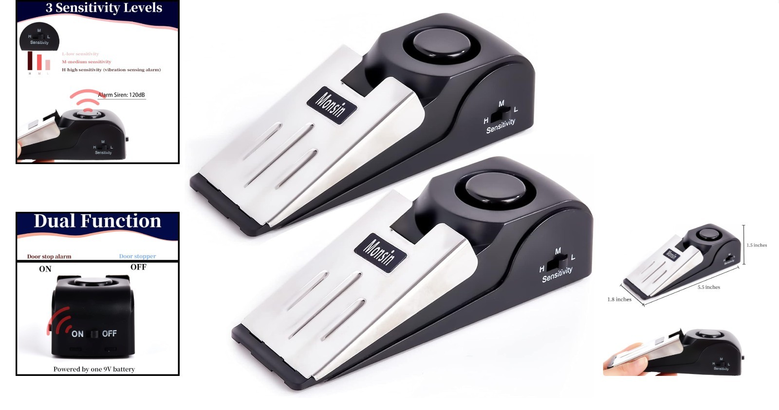 Modern Floor Wedge Door Stop Alarm – 120DB Security, Easy Setup & Portable