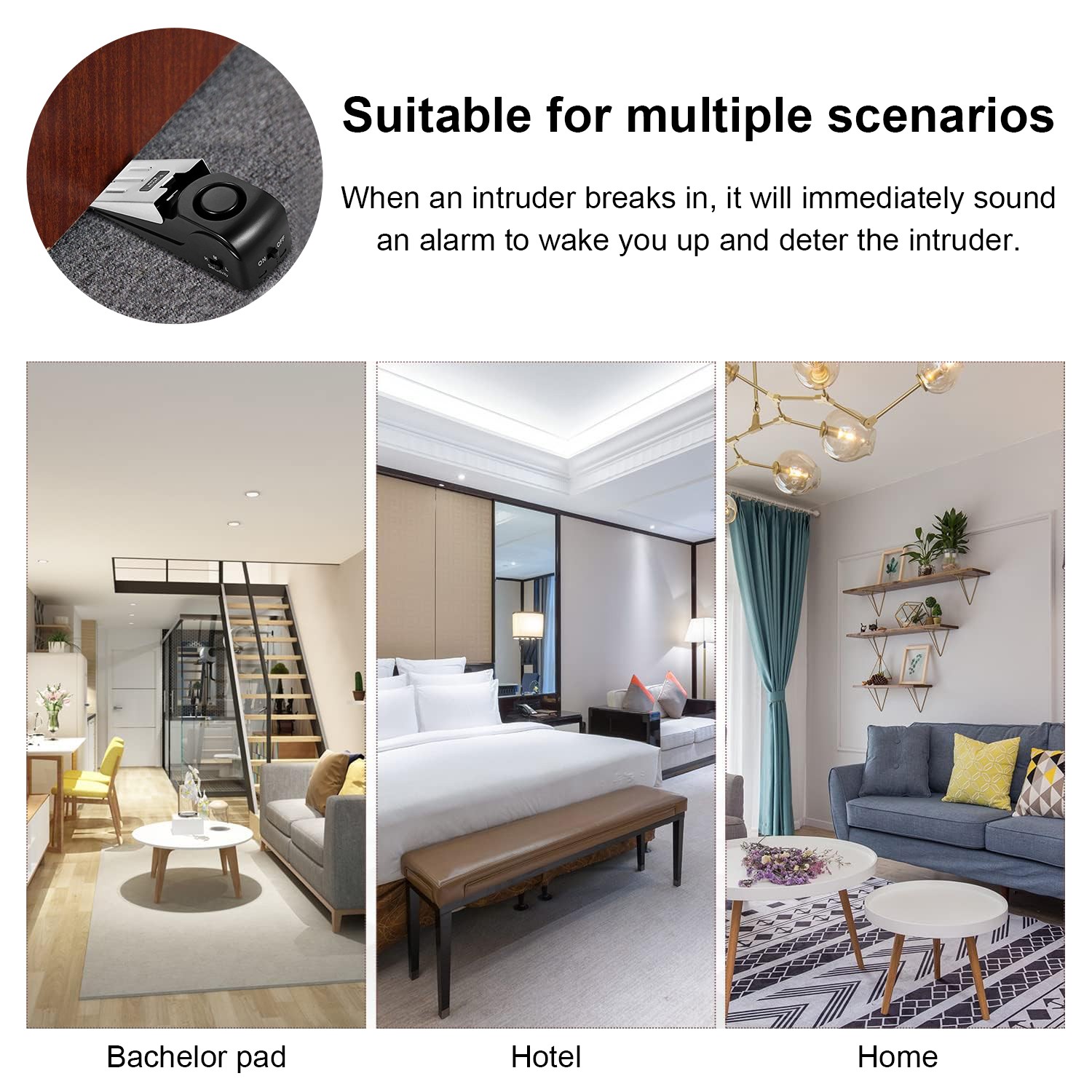 Wireless Door Stop Blocking Alarm Vibration Triggered Alert Security System