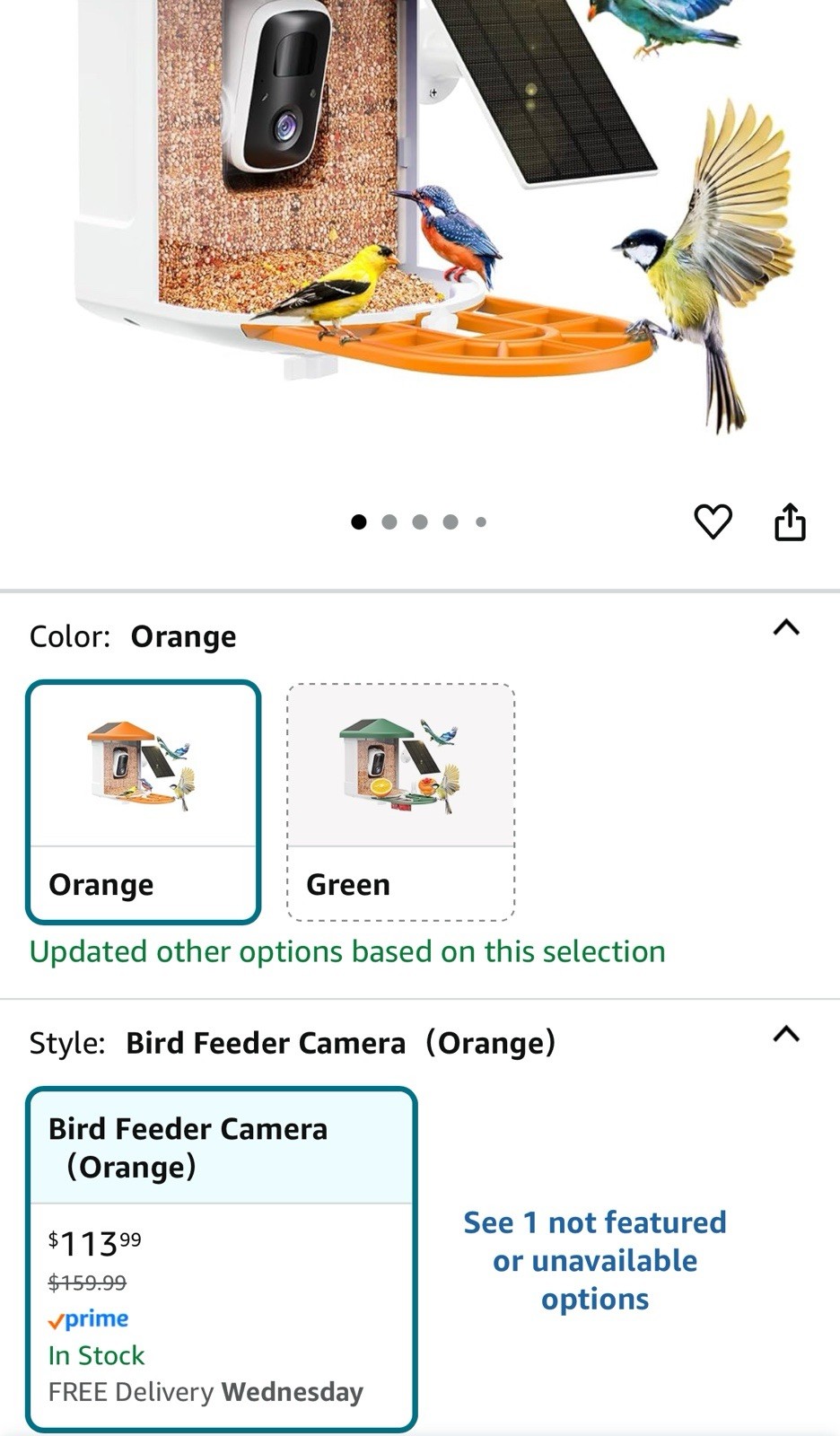 Bird Feeder Camera wi Motion Detection, Solar Powered, WiFi, 1080P HD 160 Degree