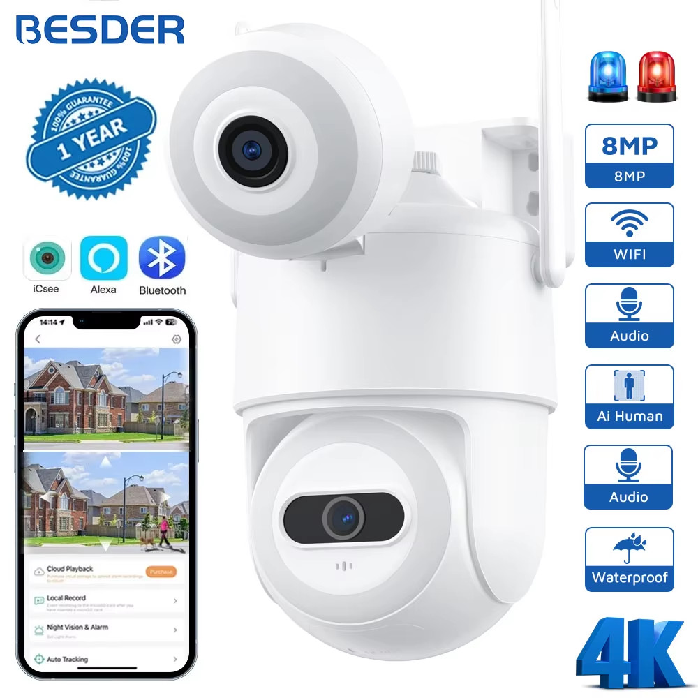 4K 8MP Wifi Camera PTZ Outdoor Dual Screen Human Detection 4MP CCTV Video Survei