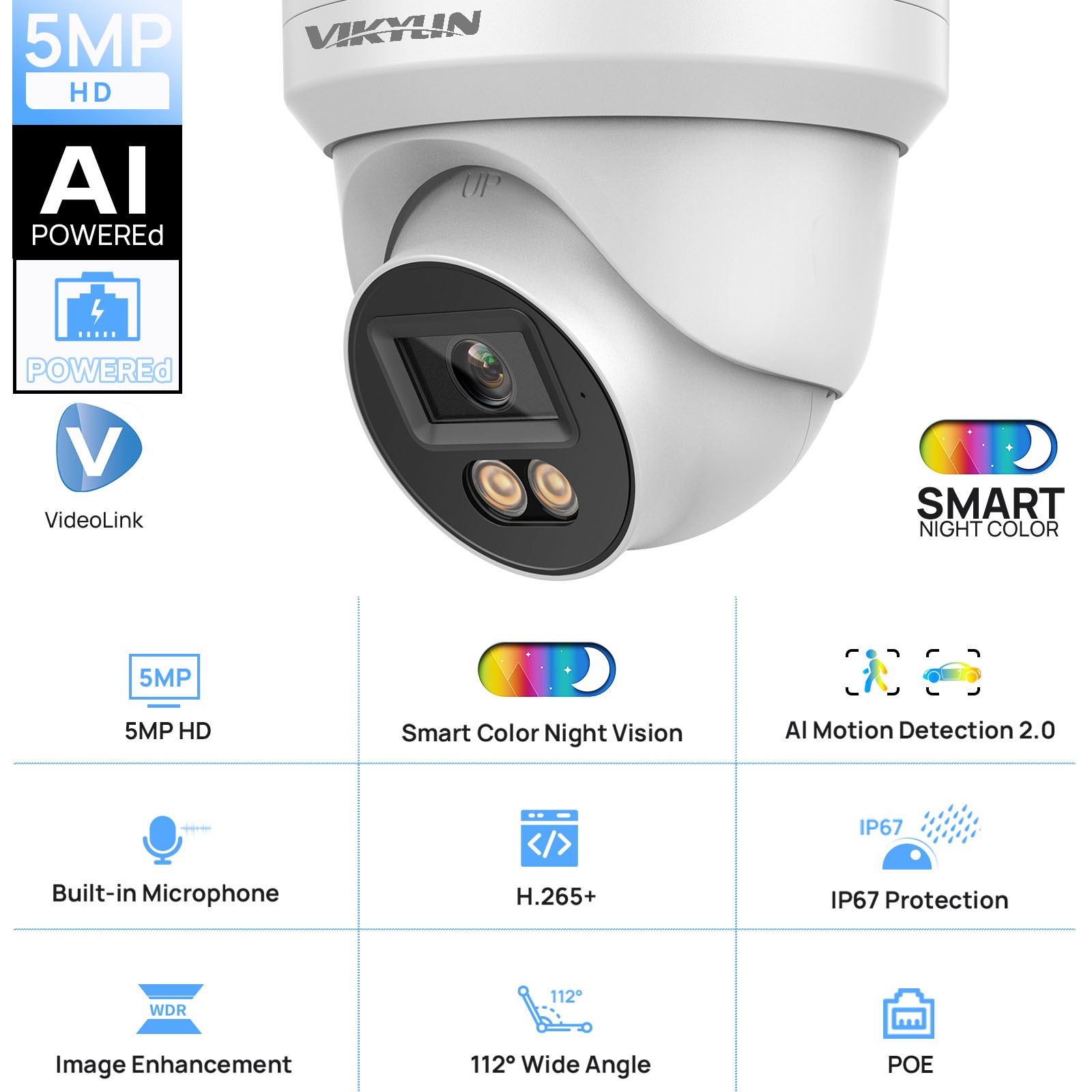 Vikylin Smartfind 16POE 16CH NVR CCTV System Full Color MIC 5MP Mini Camera Lot