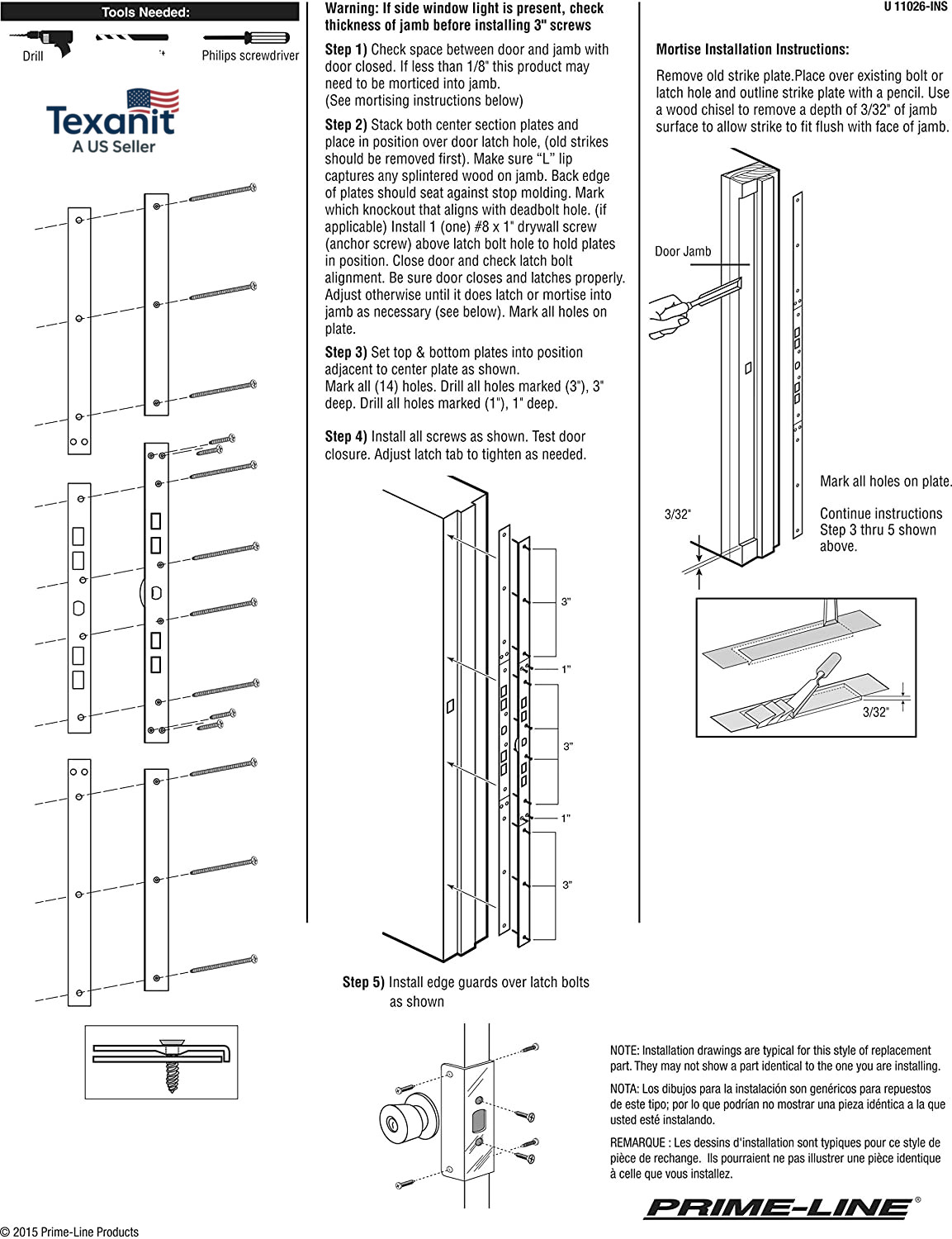 U 11026 Jamb Repair and Reinforcement Kit, 59-1/2 In. Installed, Steel Construct