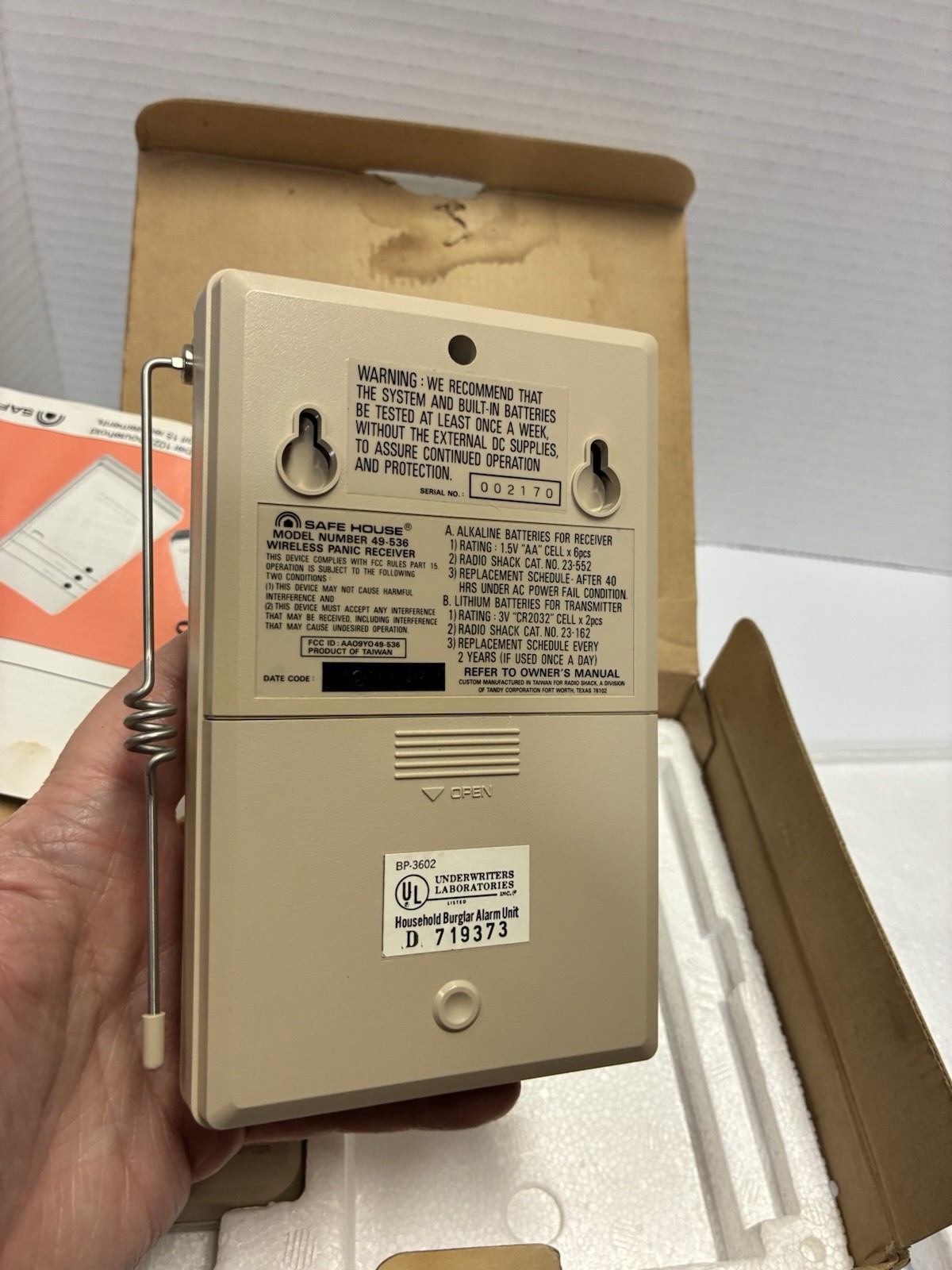 Vintage Safe House Radio Shack Wireless Panic Switch 49-536 New Old Stock Open