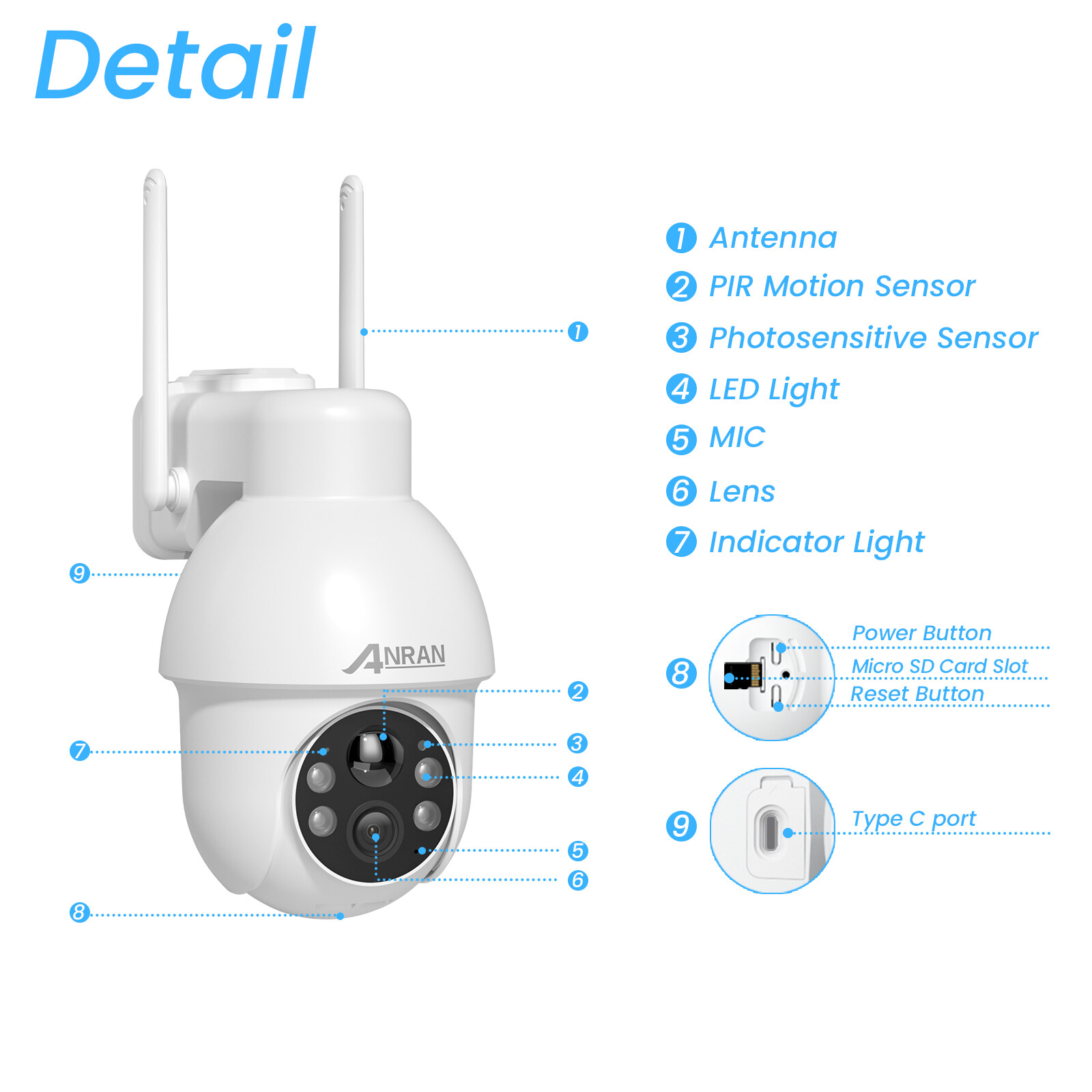 Wireless Security Camera 1296P CCTV Outdoor Battery Powered Pan/Tilt Solar Panel