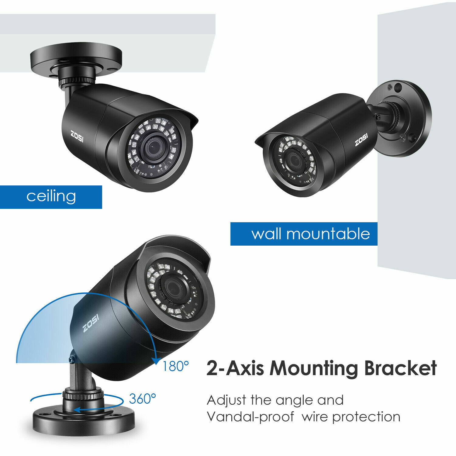 ZOSI 4PK 1080p TVI Security Cameras Outdoor 80ft Night Vision for Home CCTV Kit