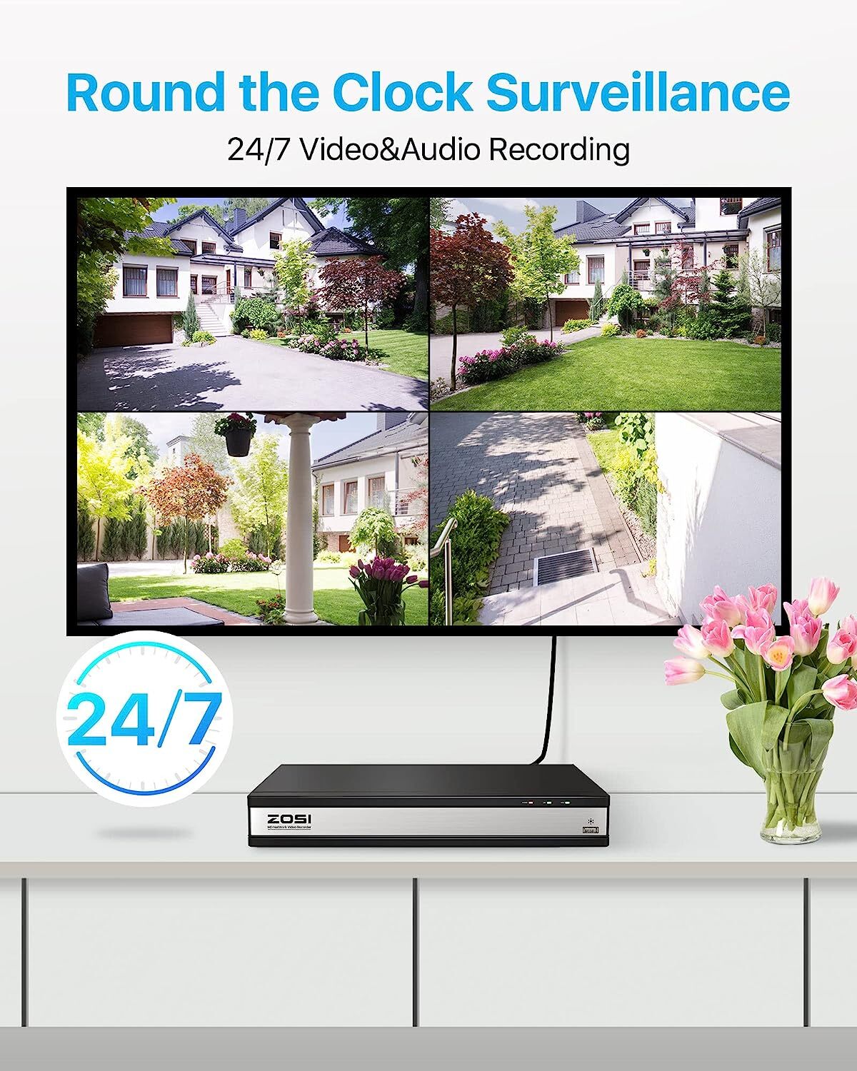 ZOSI 8/16CH 4K Spotlight PoE Security IP Outdoor Camera System CCTV Audio 2TB/4T