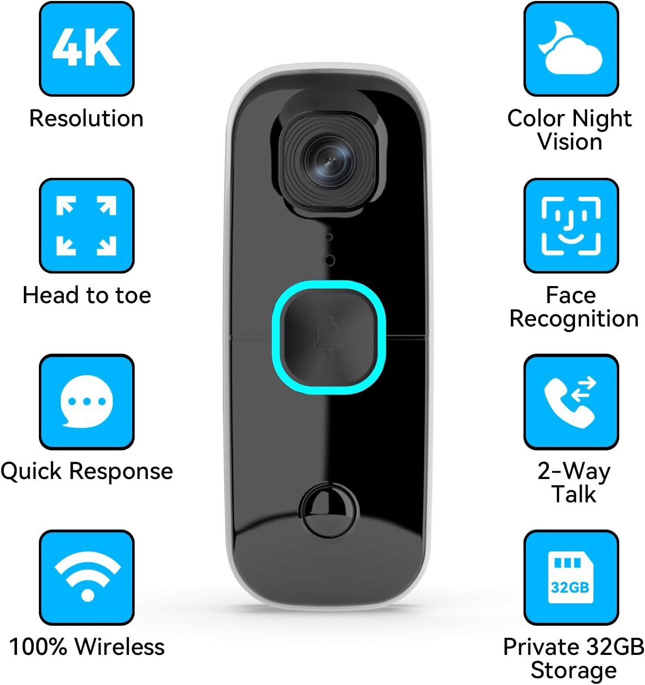 Swann Buddy4K UHD Wireless Video Doorbell & Chime Ultra-Wide 165° View Smart