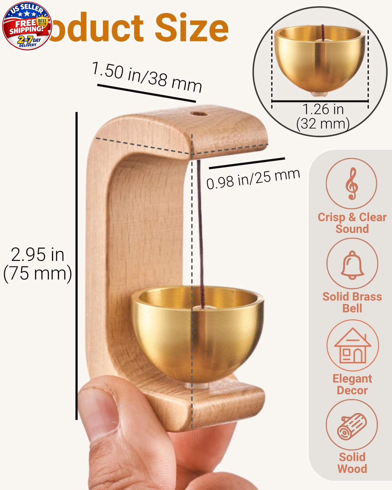 Magnetic Door Chime Bell, Wooden Wind Chime Shopkeepers Doorbell for Door Openin