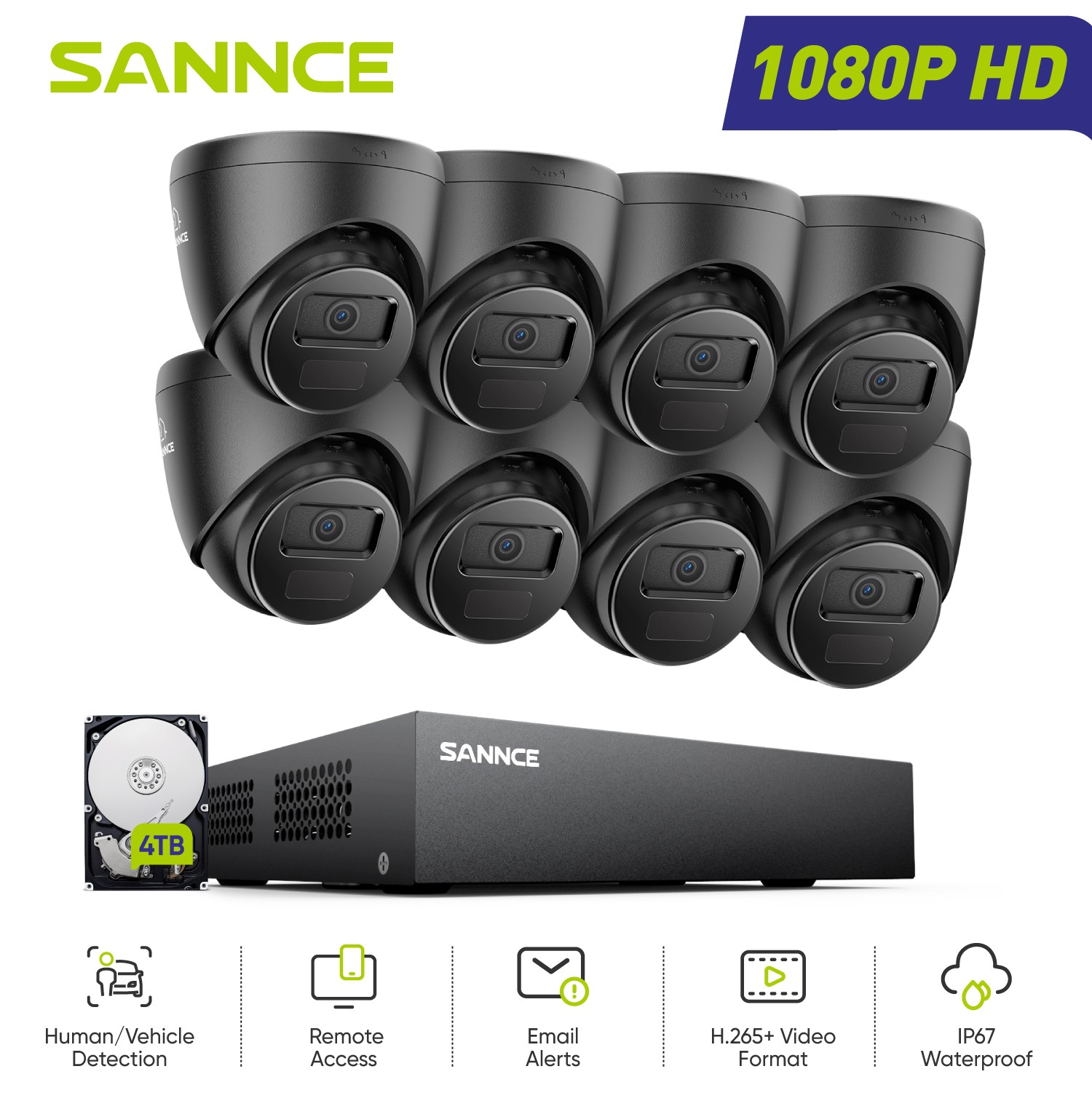 SANNCE 5in1 8CH DVR 1080P Security Camera System CCTV Outdoor EXIR Night Vision