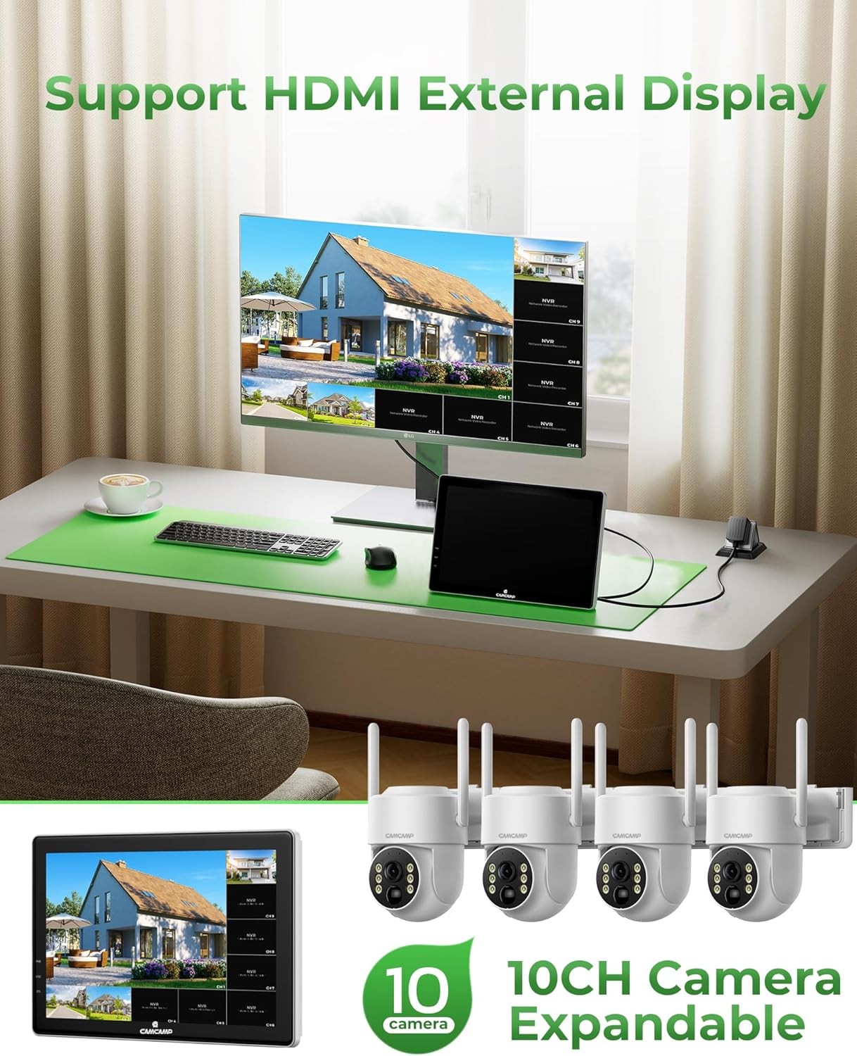 Solar Camera Outdoor Wireless with 10″ Monitor 4MP Home Security Camera System