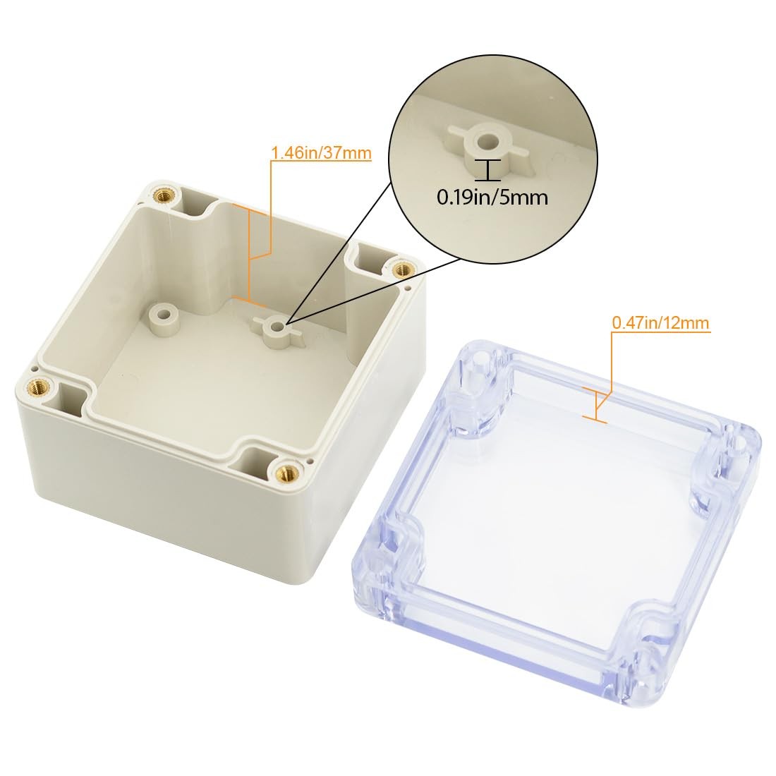 LeMotech ABS Plastic Junction Box Dustproof Waterproof 3.3″x3.2″x2.2″, Clear