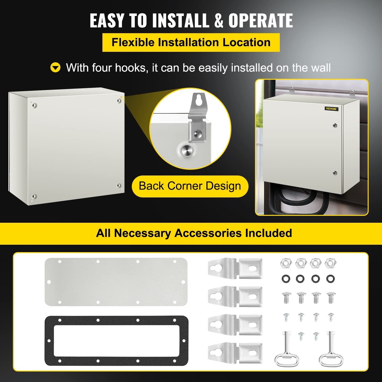 VEVOR NEMA Steel Enclosure, 24 x 24 x 12” 4X 24 x 24 x 12, Grey