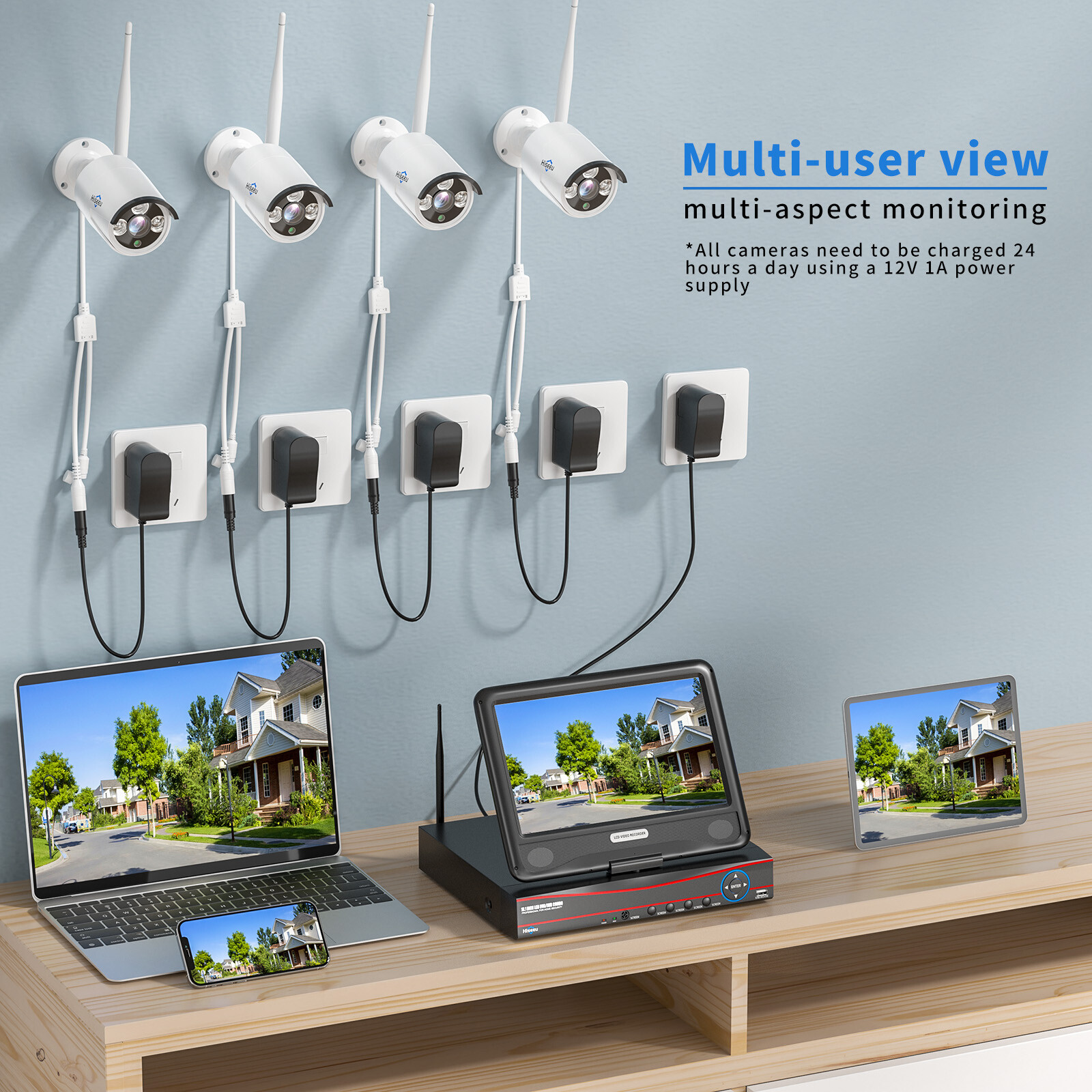 Hiseeu 10CH NVR 10”LCD 5MP Wifi CCTV Security Camera System Outdoor Home Kit