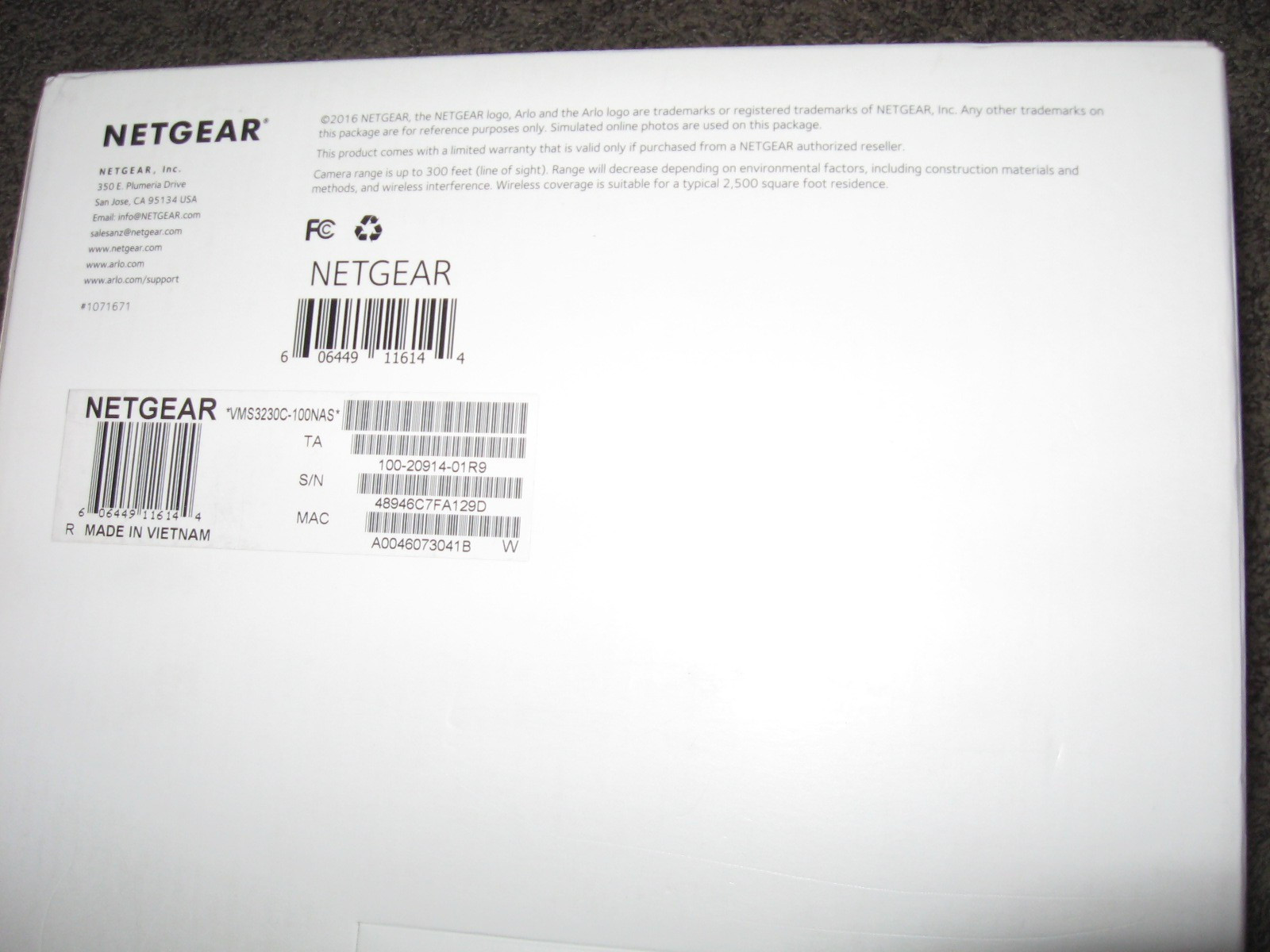 rmk99 Netgear Arlo 2 Camera Wireless Security System w/Base, Cords NIB st135
