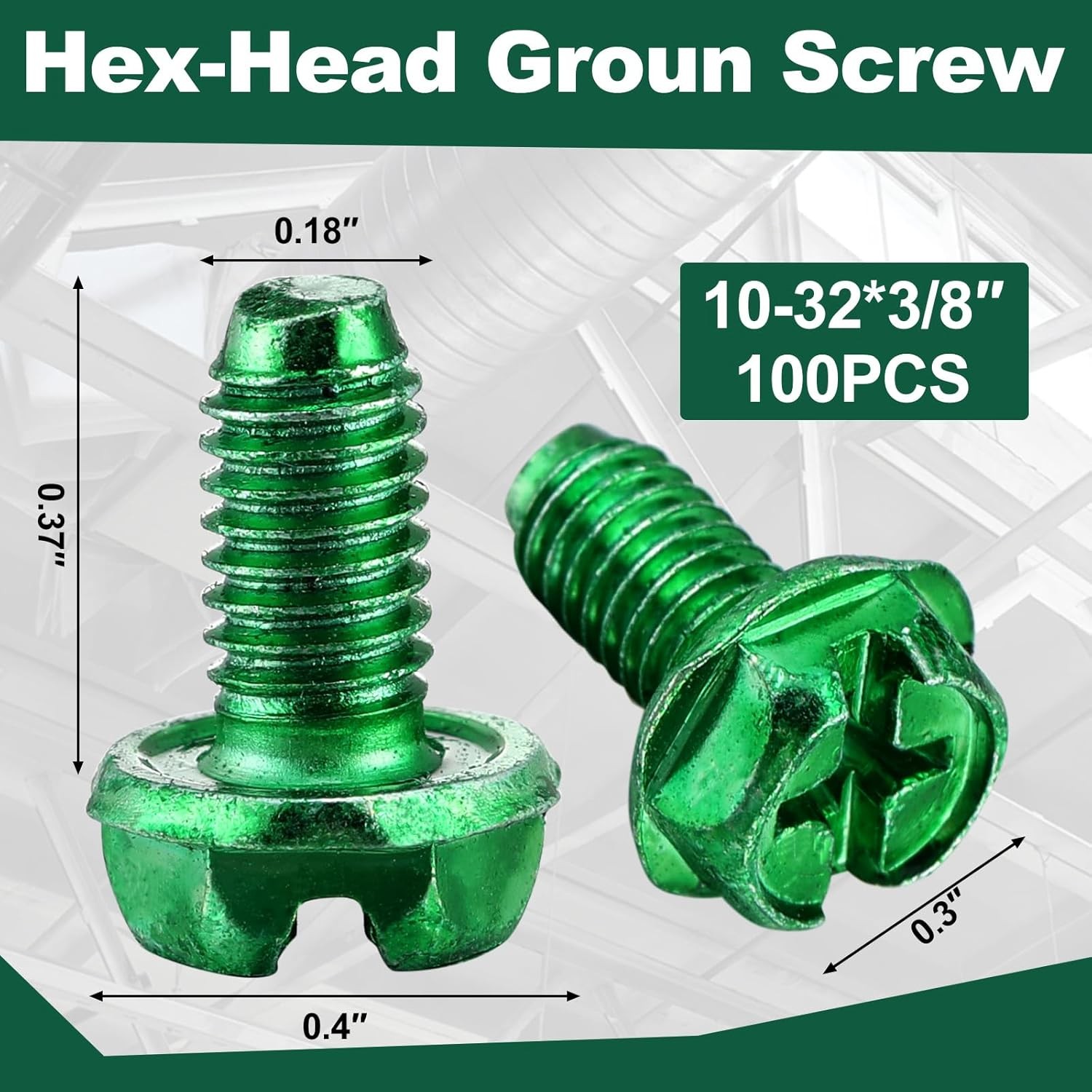 Tandefio 100 Pcs Ground Screws for Electrical Box, 10-32 x 3/8 Inch Green…