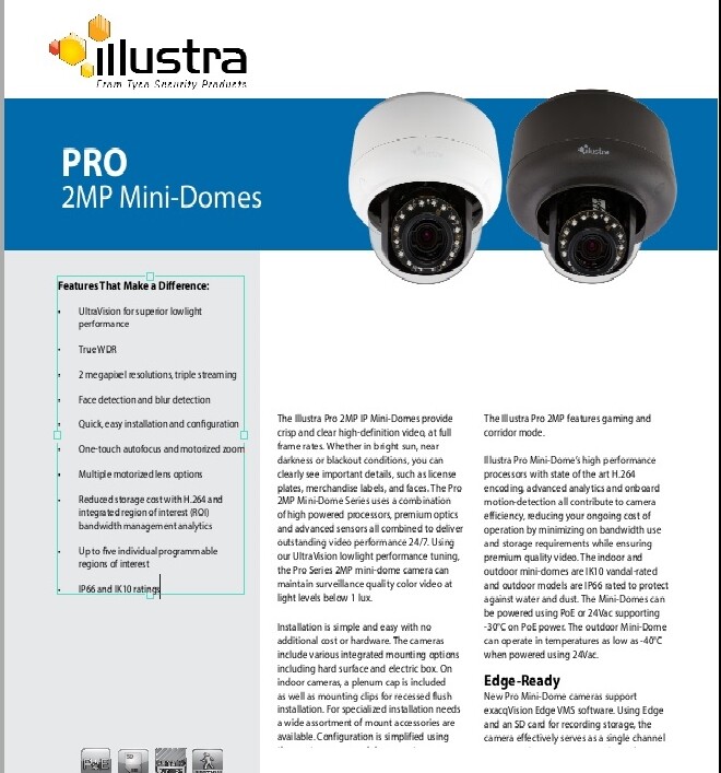 Illustra Pro 2 IPS02D2ISBIT 2MP IR Indoor Blk Mini-Dome Camera 3-9mm Smoked Lens