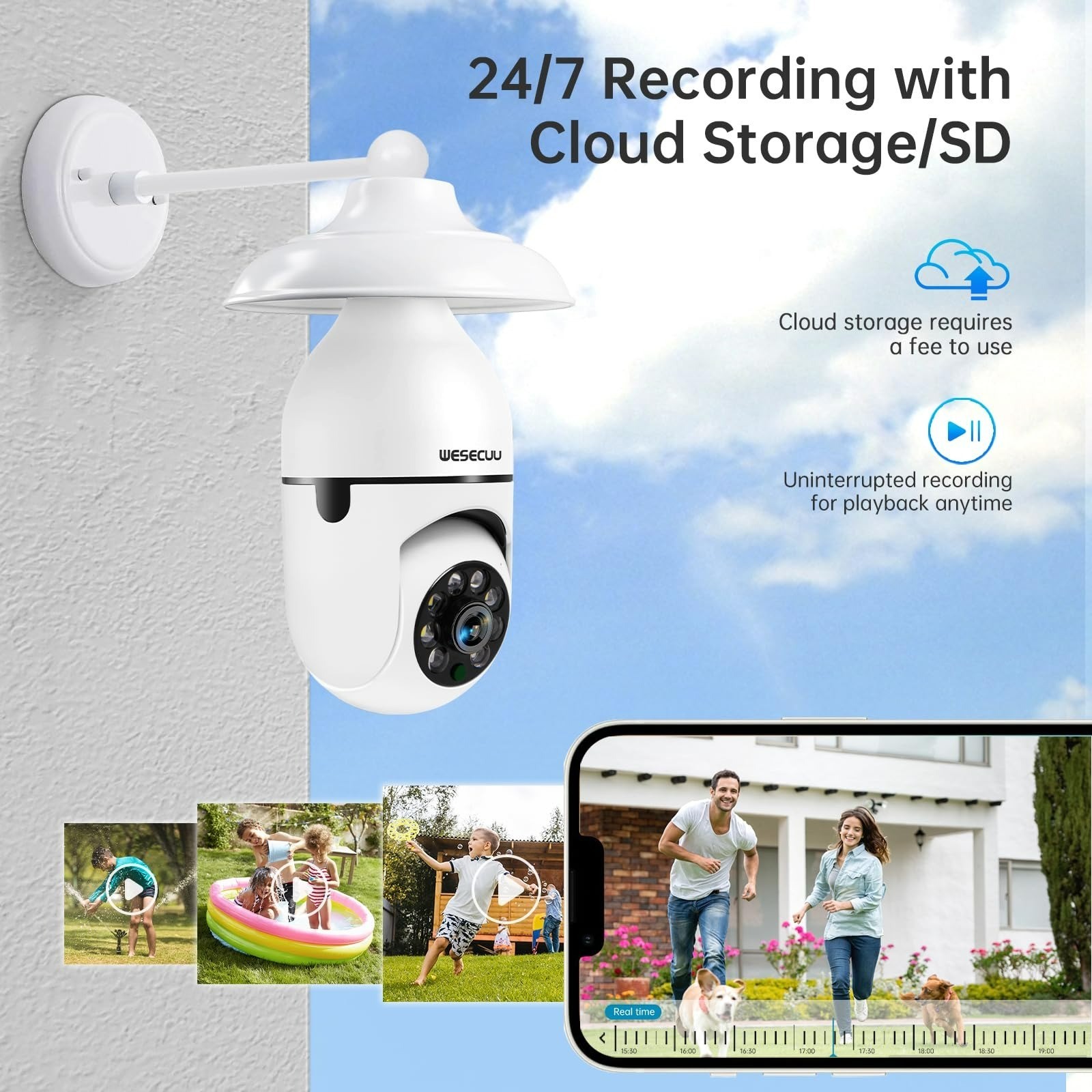 WESECUU Light Bulb Security Camera 2K WiFi Motion Detection Night Vision