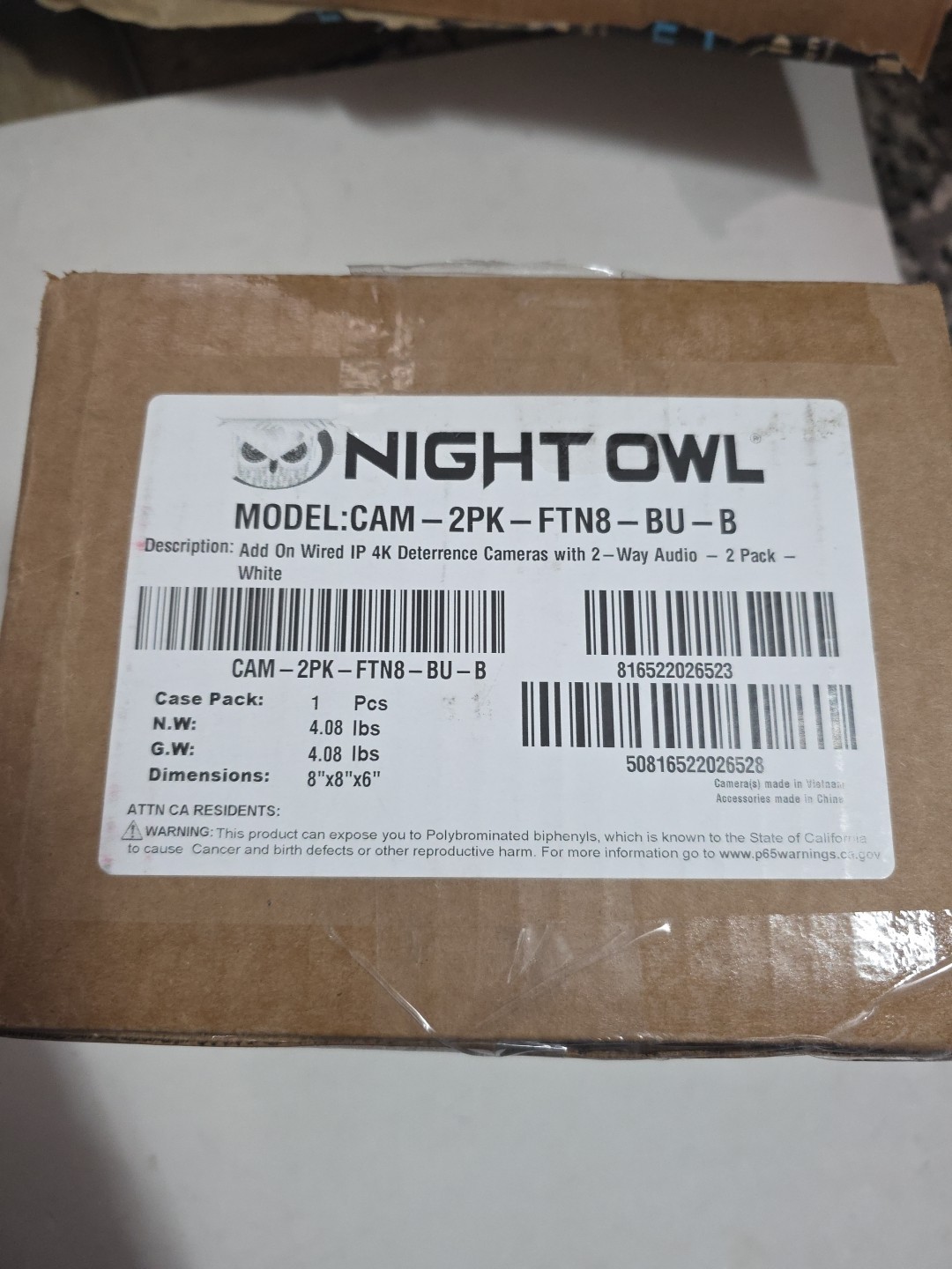 Pair – Night Owl CM-FTN12LS-B, 12MP POE Powered Camera with 60Ft Ethernet Cord
