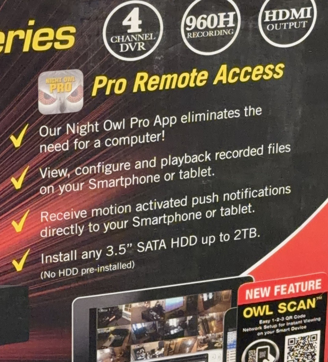 NEW Night Owl 4 Channel DVR Model: PE-DVR4 960H – No Hard drive, Fits Up To 2TB