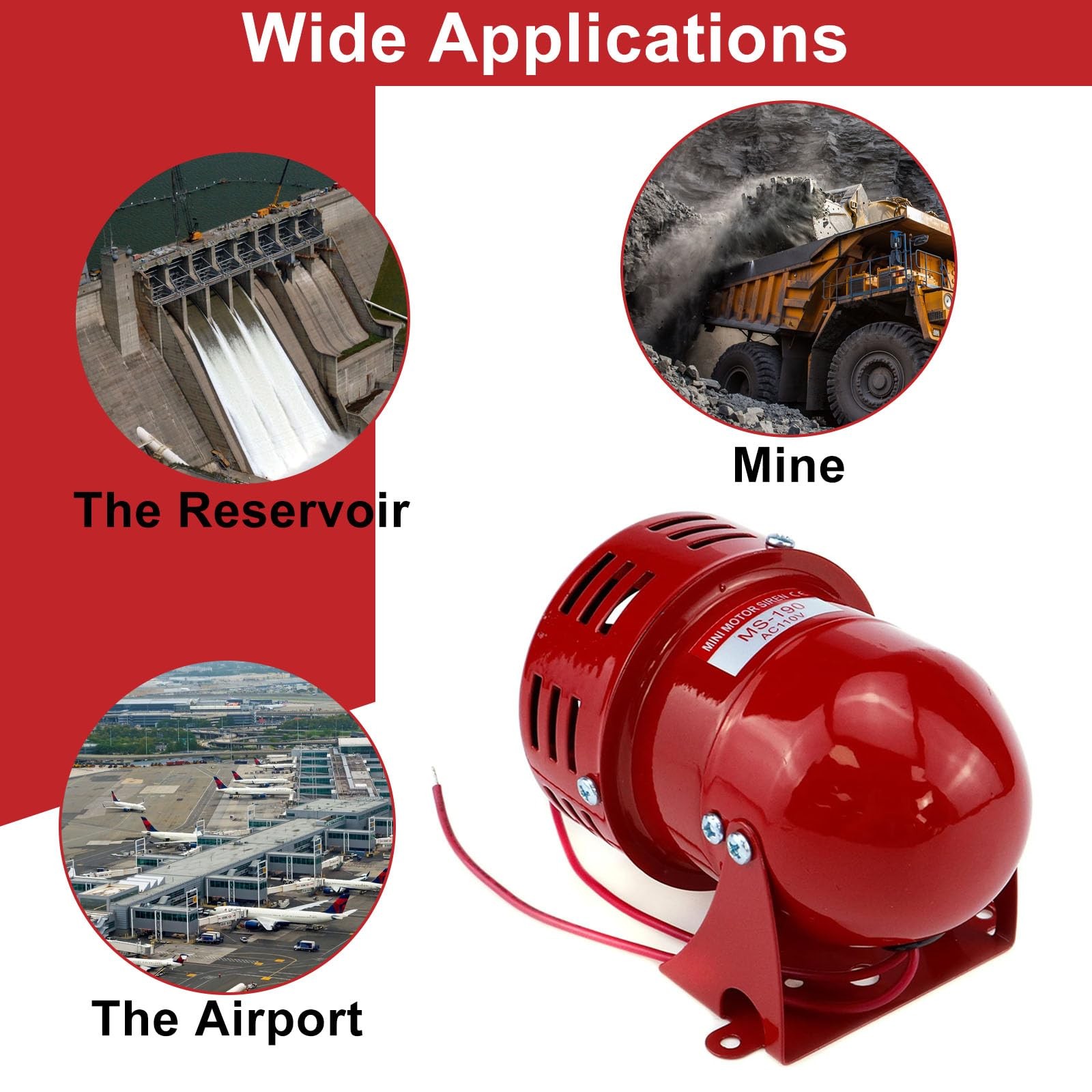 S SYDIEN Motor Siren Red 1Pc AC 110V 114dB Industry Electric Motor Alarm Driv…
