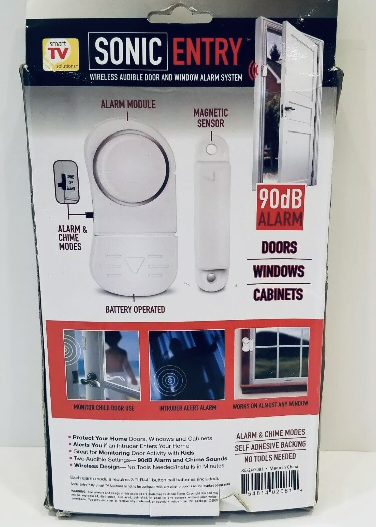 Sonic Entry Wireless Audible Door & Window 90 dB Alarm System, Doors/Windows