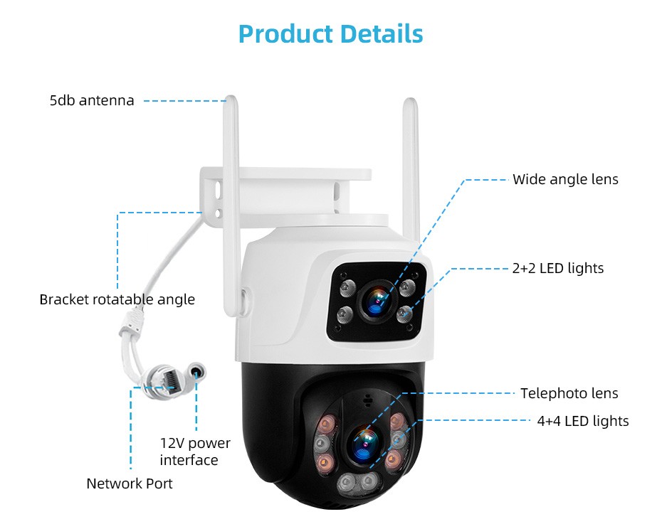 Smart WiFi 6MP Dual Lens Camera Human Detection Alarm Home CCTV Cam iCsee
