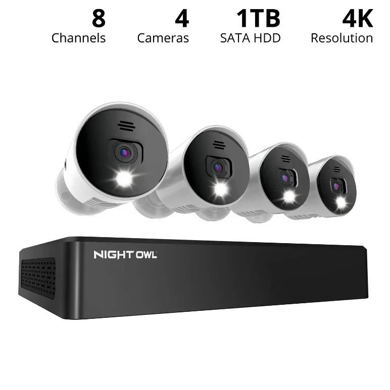 Night Owl 8 Channel 4K 1TB DVR with 4 Wired Cameras Security Surveillance System