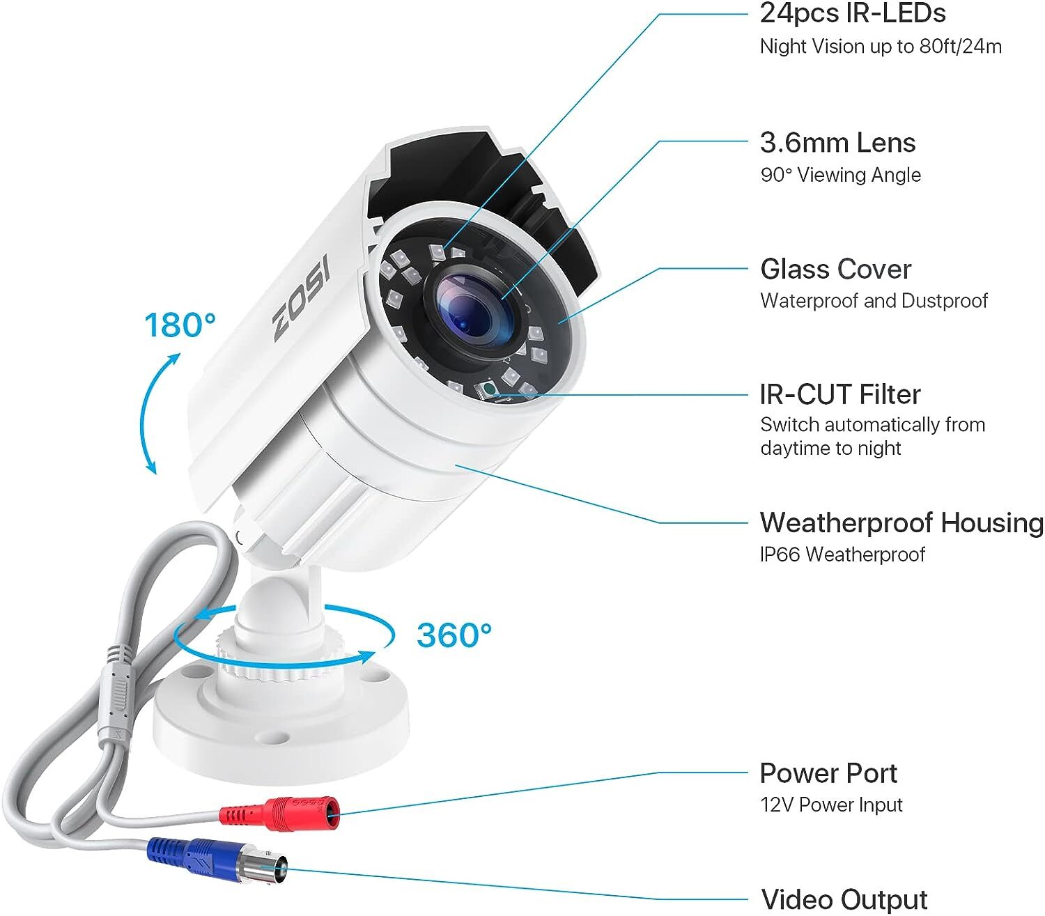 ZSOI 2MP TVI Surveillance Analog 4PK Security Bullet Camera CCTV 24/7 View BNC