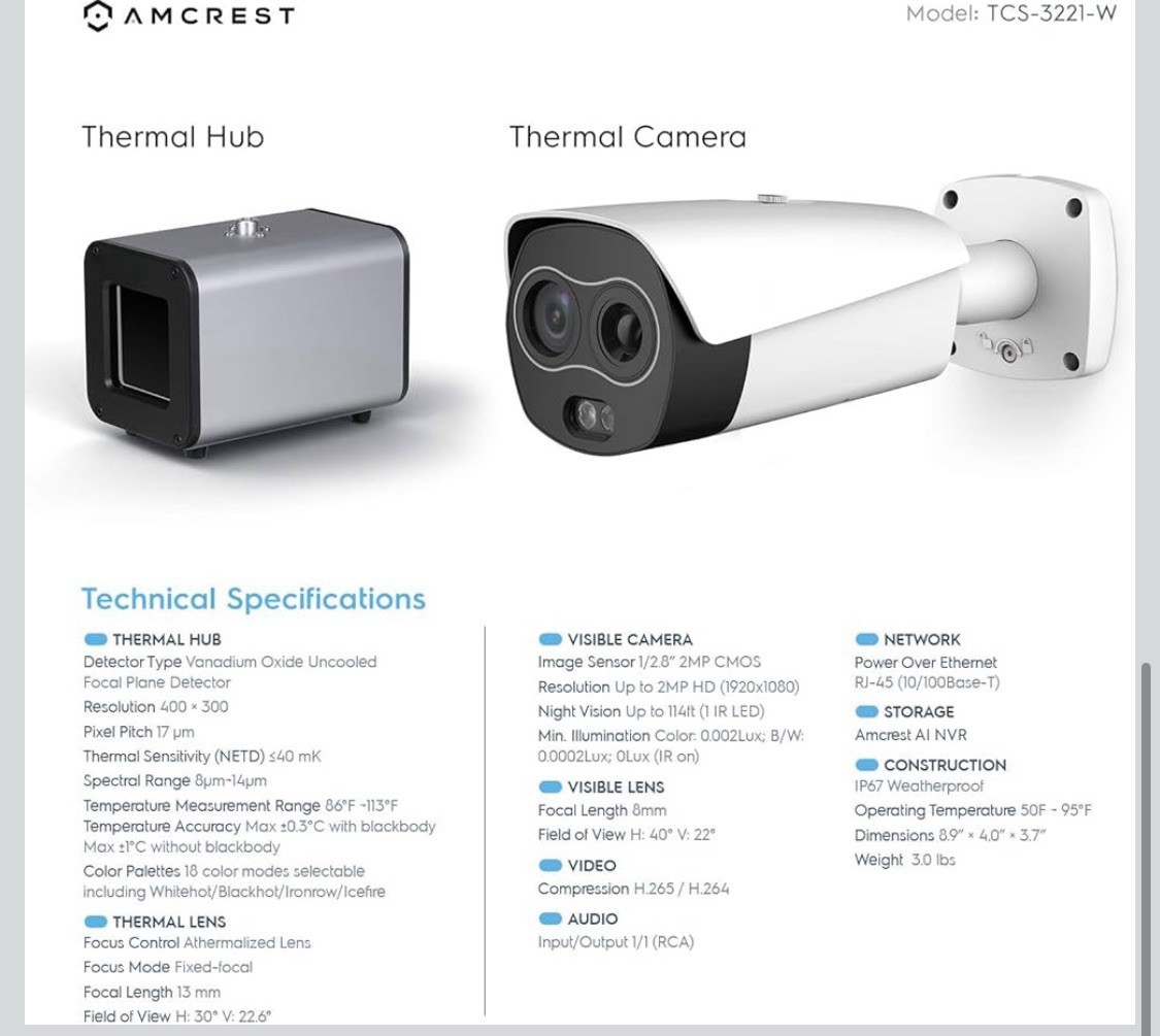 Amcrest Thermal IP Camera AI NVR System, AI Thermal POE Camera With Temp Monitor
