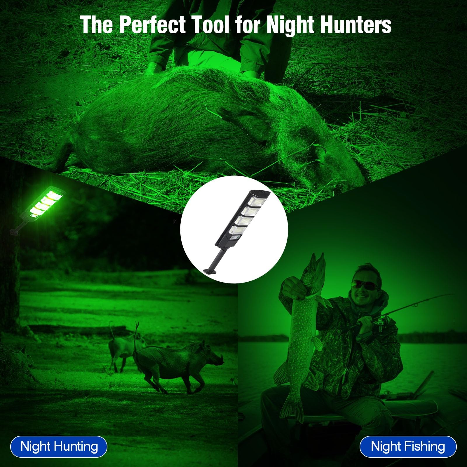 Hog Lights for Night Hunting, 12000LM Solar Green Hunting Light 1 Pack, Black