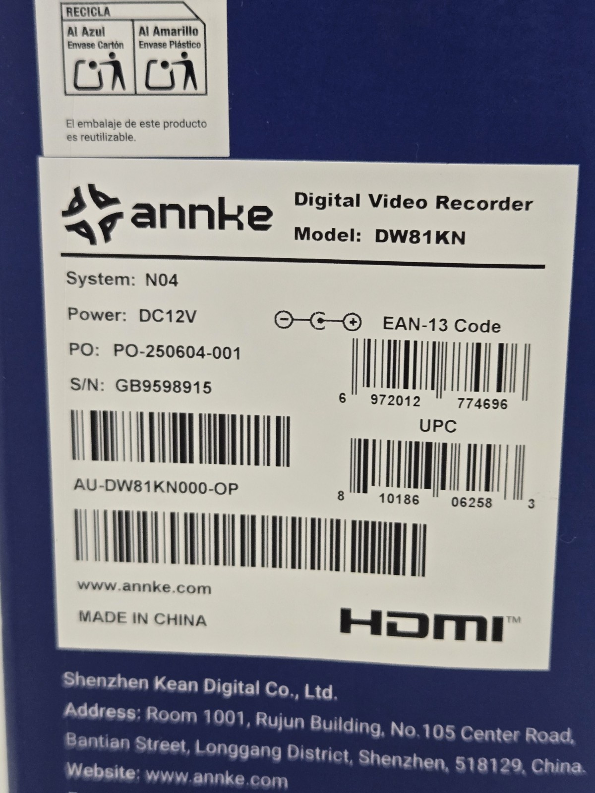 ANNKE H.265+ 8CH DVR for Video Security Camera System 3K Lite Recorder NO DRIVE