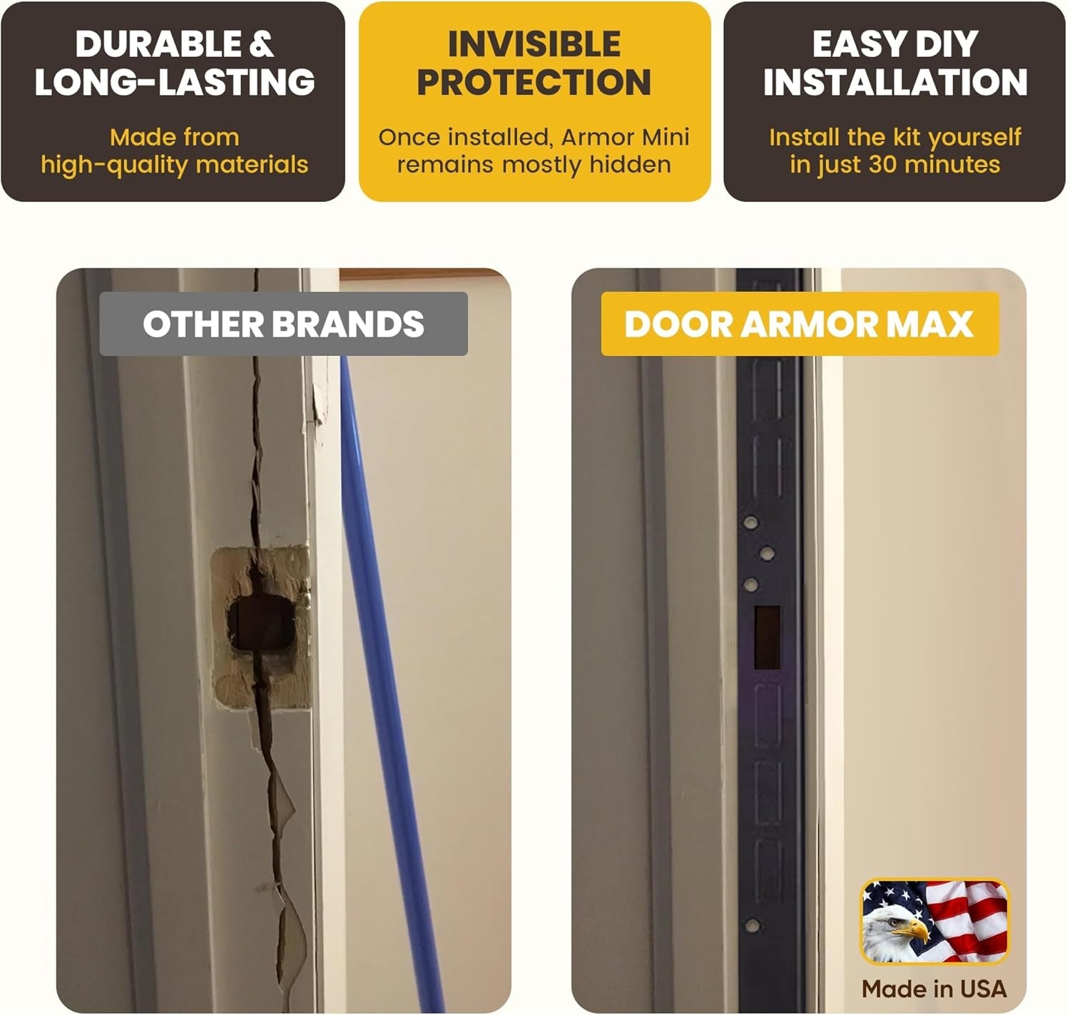 Door Armor Mini – 3-Piece Door Security Kit, , Door Kick-in Prevention Guaran…