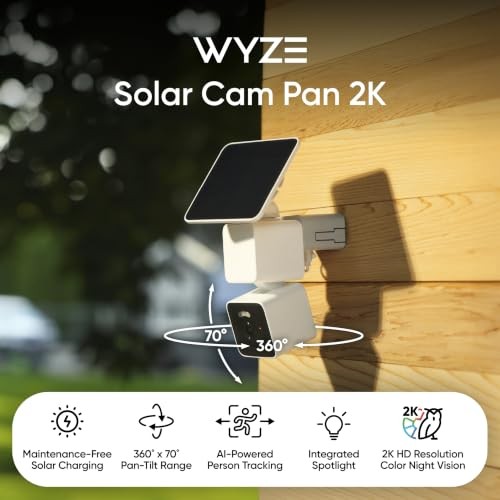 Solar Cam Pan, 2K Wireless Outdoor Security Camera with 360° Pan-Tilt |