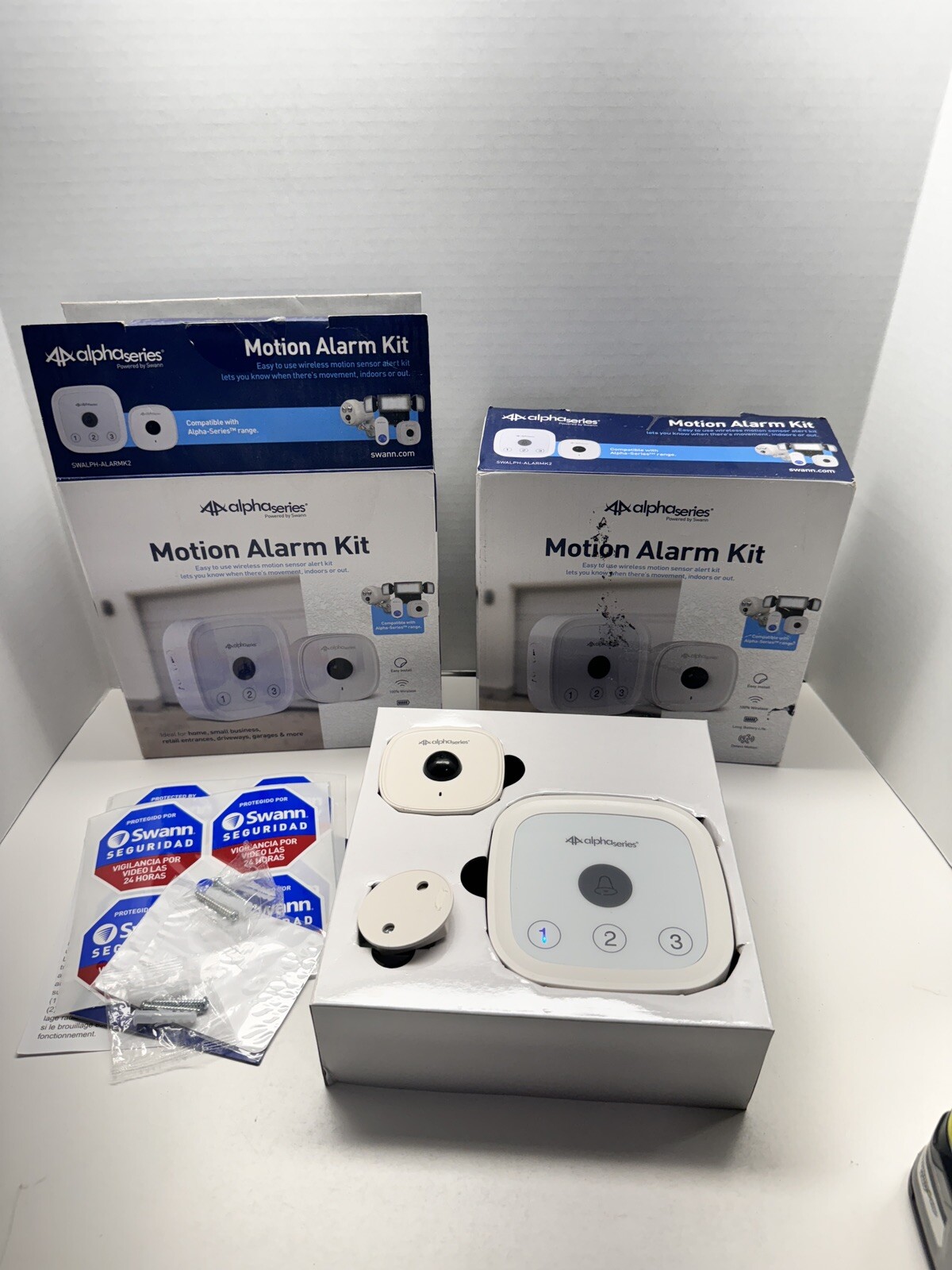 2 sets Swann Alpha Series Wireless Motion Sensor Unit & Chime. 1 New 1 Used