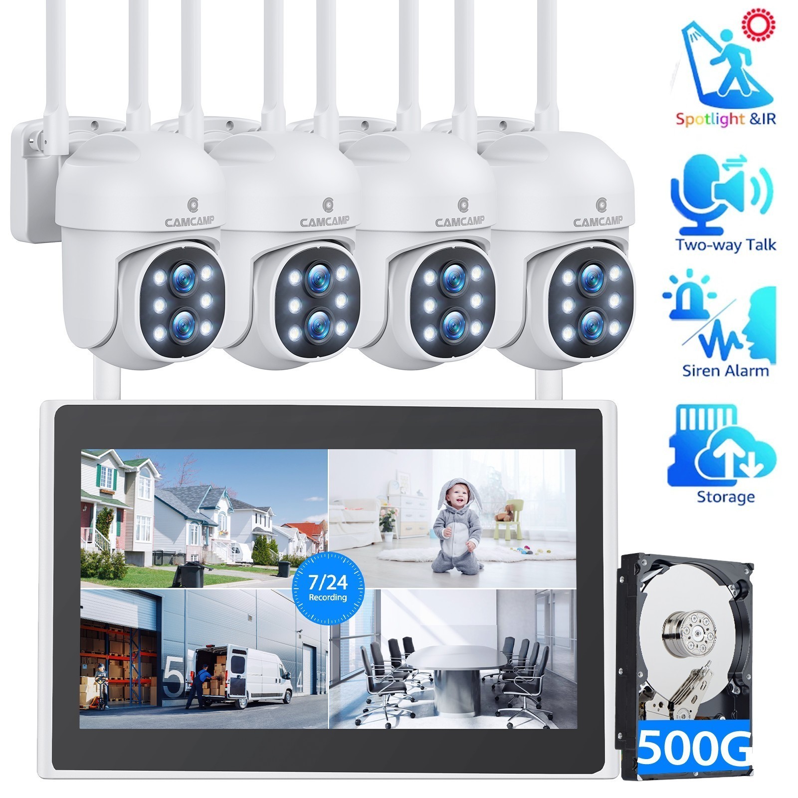 4MP 10CH NVR Full Color Night Vision Motion Detection PTZ WiFi Security Cameras