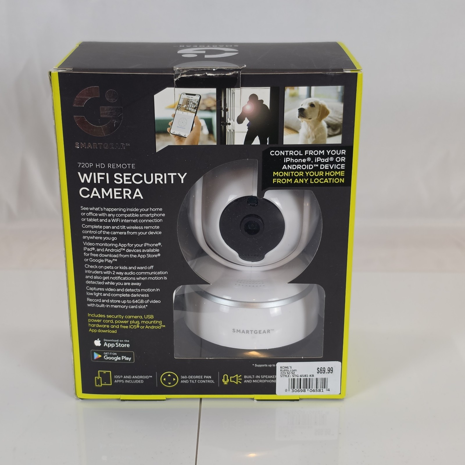 SmartGear STG-6581-KB 720P HD WiFi Security Camera 360 Pan Tilt Night Vision NOB