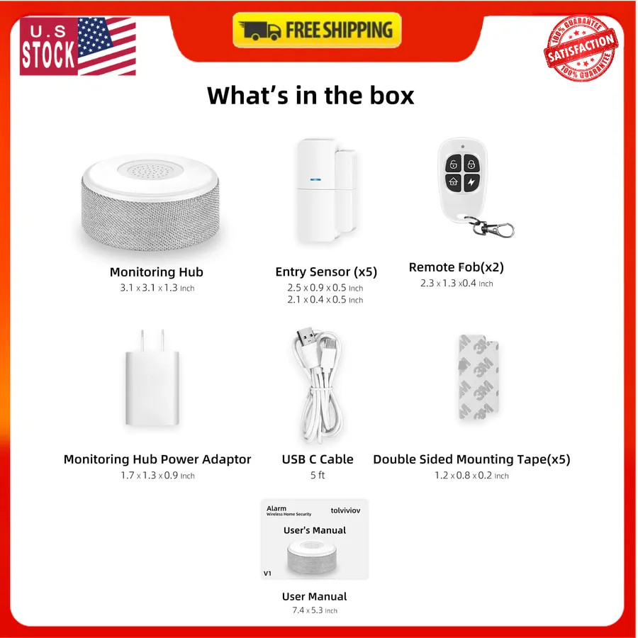 WiFi Wireless Home Security Alarm System 8 Piece Kit App Control Alexa Compat…