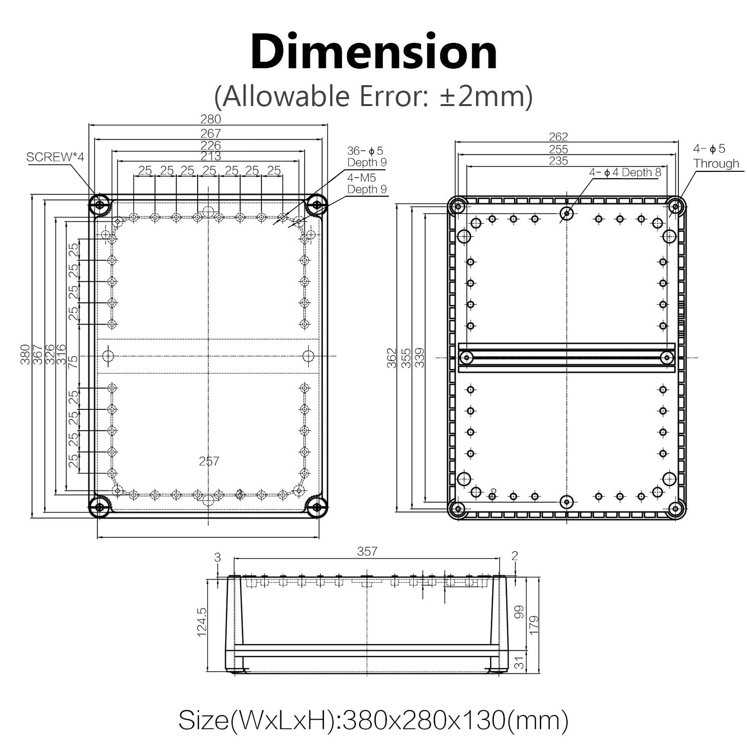 Junction Box IP67 Waterproof 15″ x 11″ x 5.1″ (1pc), off white