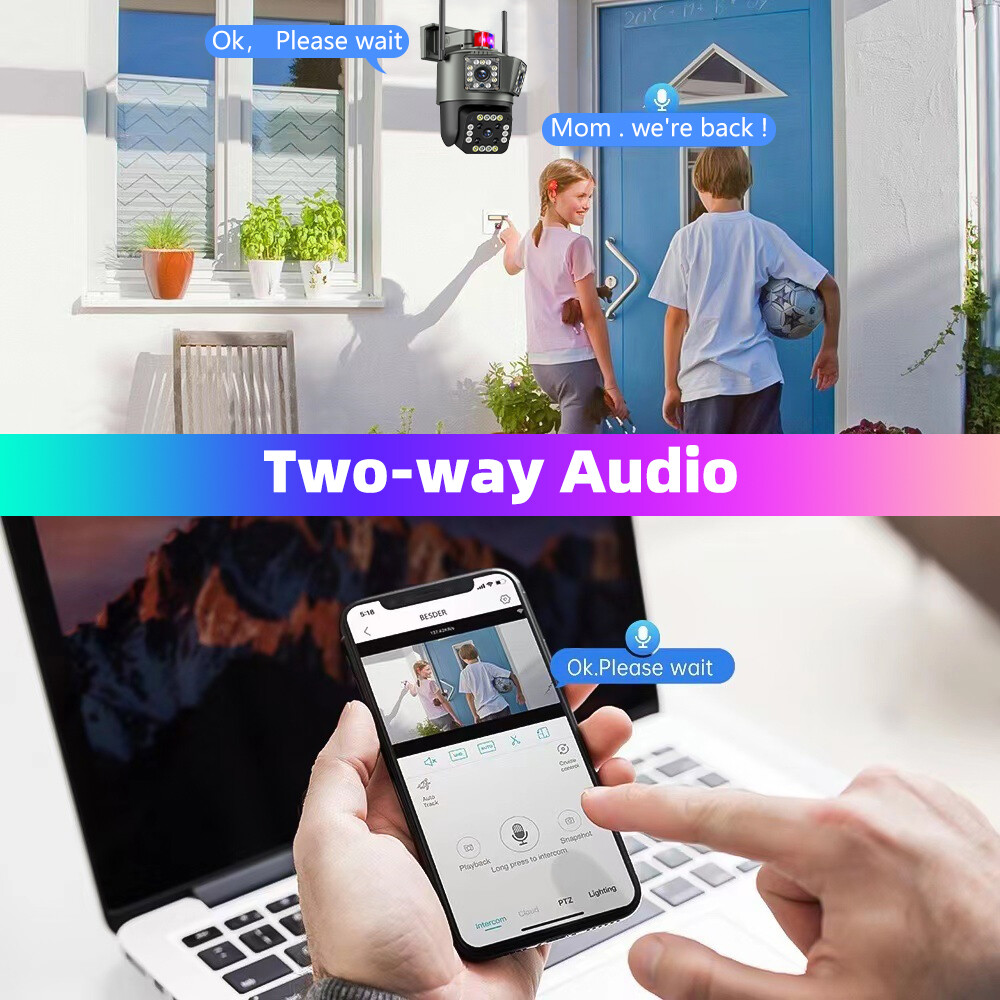 4PCS 3 Lens HD 9MP WiFi IP Camera Wireless Outdoor CCTV PTZ Home Security IR Cam