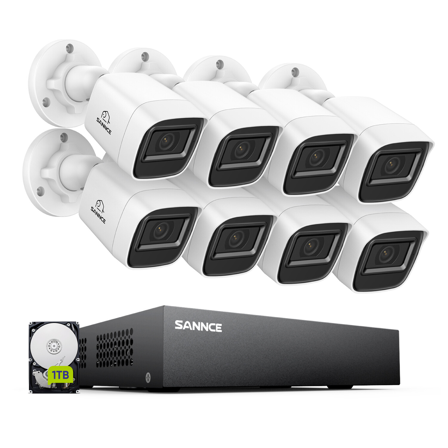 SANNCE 8CH DVR HD 1080P CCTV Security Camera System Outdoor Human Detection 1TB