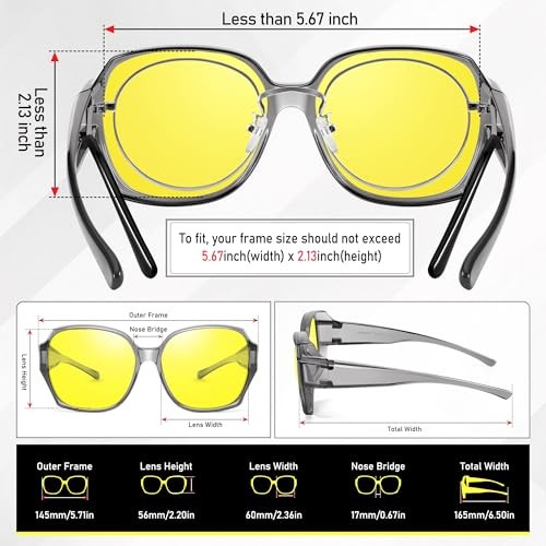 Night Vision Driving Glasses for 13 Transparent Grey Frame/Night Vision Lens