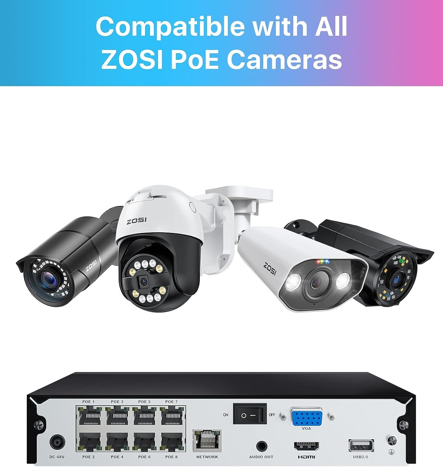 ZOSI 4K 8CH PoE NVR Recorder 2TB(16CH Expandable) Record Playback Remote View IP